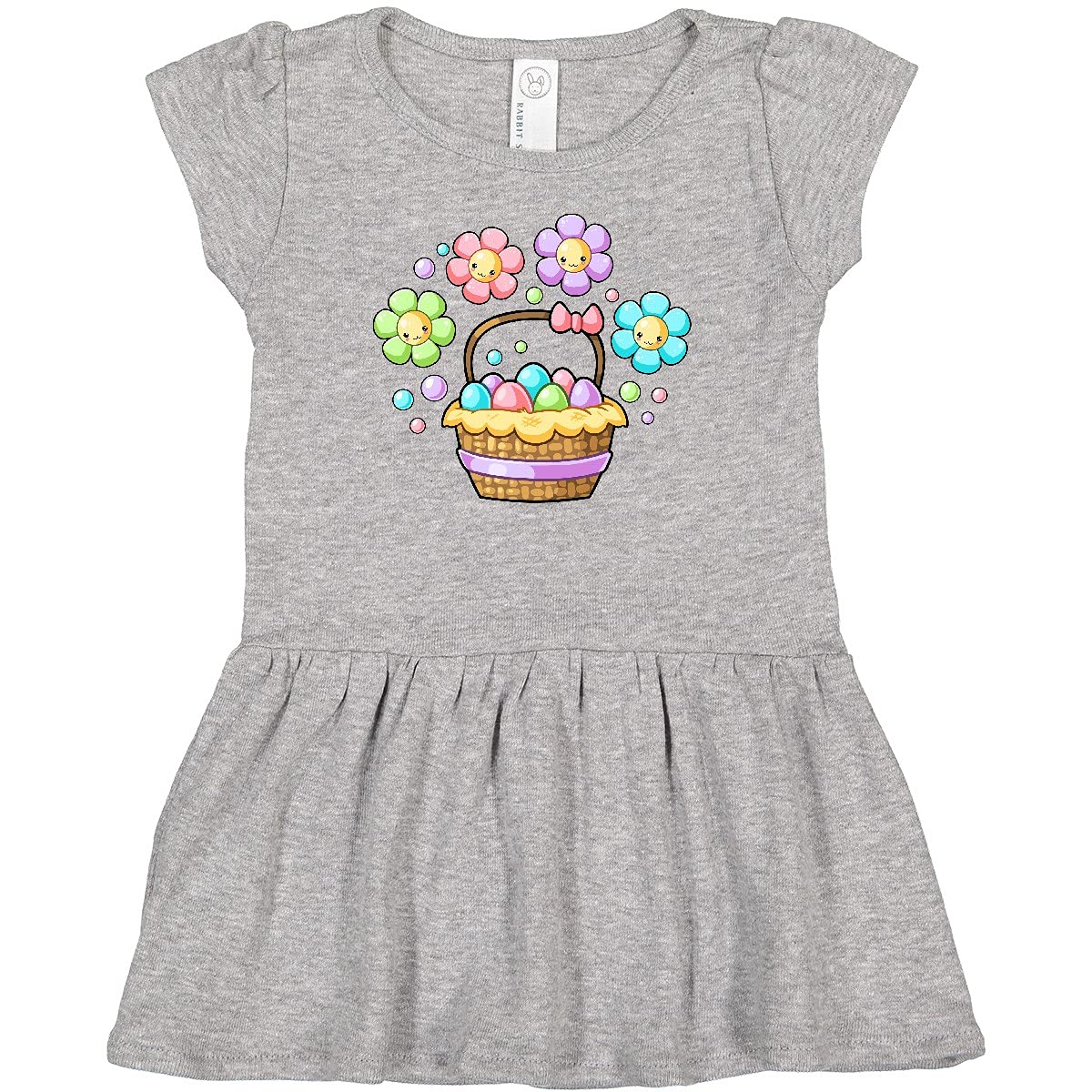 Inktastic Happy Flowers and Pastel Eggs Easter Basket Infant Dress - Cute Baby Girl Outfit for Easter Sunday, Spring Photoshoot & Family Gatherings