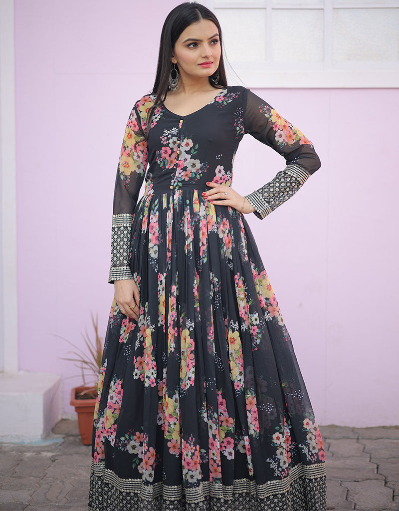 Stylish Black Faux Georgette Party Gown for Women - Elegant Evening Dress for Prom, Cocktail Parties & Special Occasions