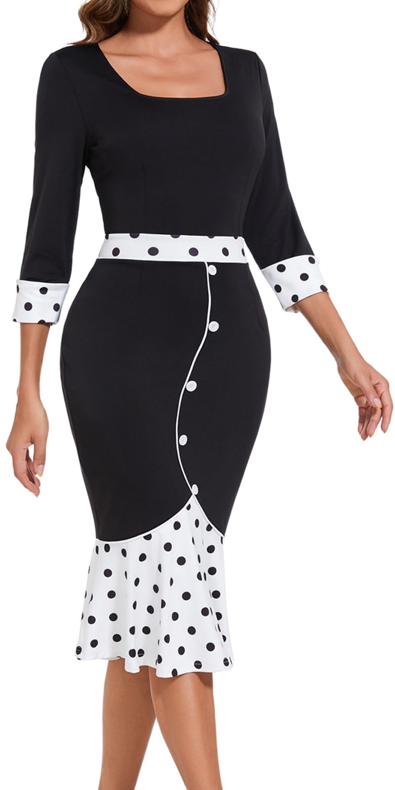 Elegant Women's Business Work Midi Dress - Bodycon Fishtail Formal Dress for Wedding Guest, Church & Office Wear | Perfect for Business Meetings, Cocktail Parties & Special Occasions