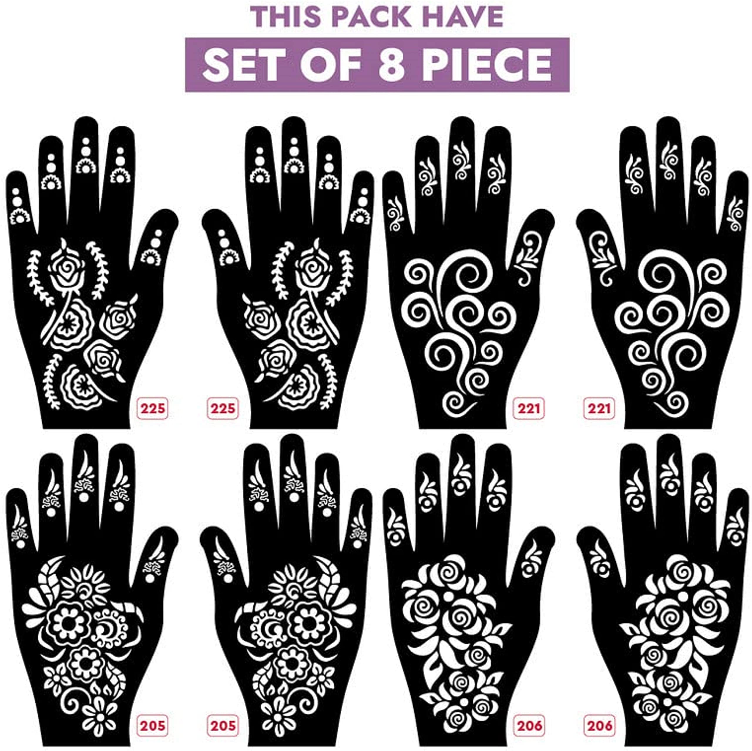 KICKWIX Temporary Tattoo Stickers for Women - 8 Pack Henna Inspired Mehandi Designs for Bridal, Wedding, Festival & Party Body Art | Waterproof Fake Tattoos for Arms, Hands, Legs & Back