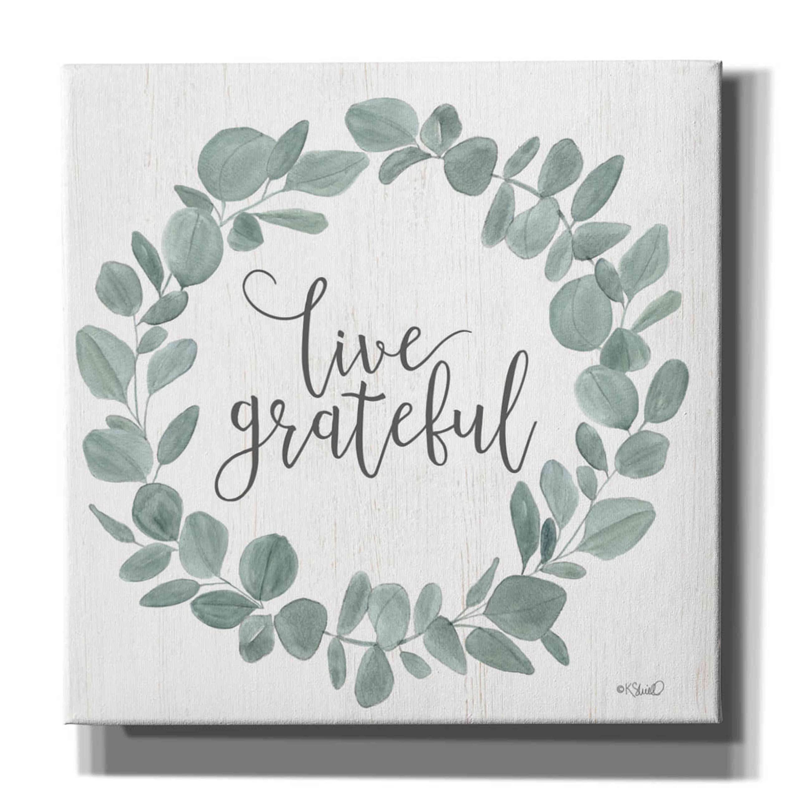 Epic Graffiti 'Live Grateful Eucalyptus Wreath' Wall Art Canvas Print 12x12 Inches - Perfect for Home Decor, Living Room, Bedroom & Office Wall Hanging