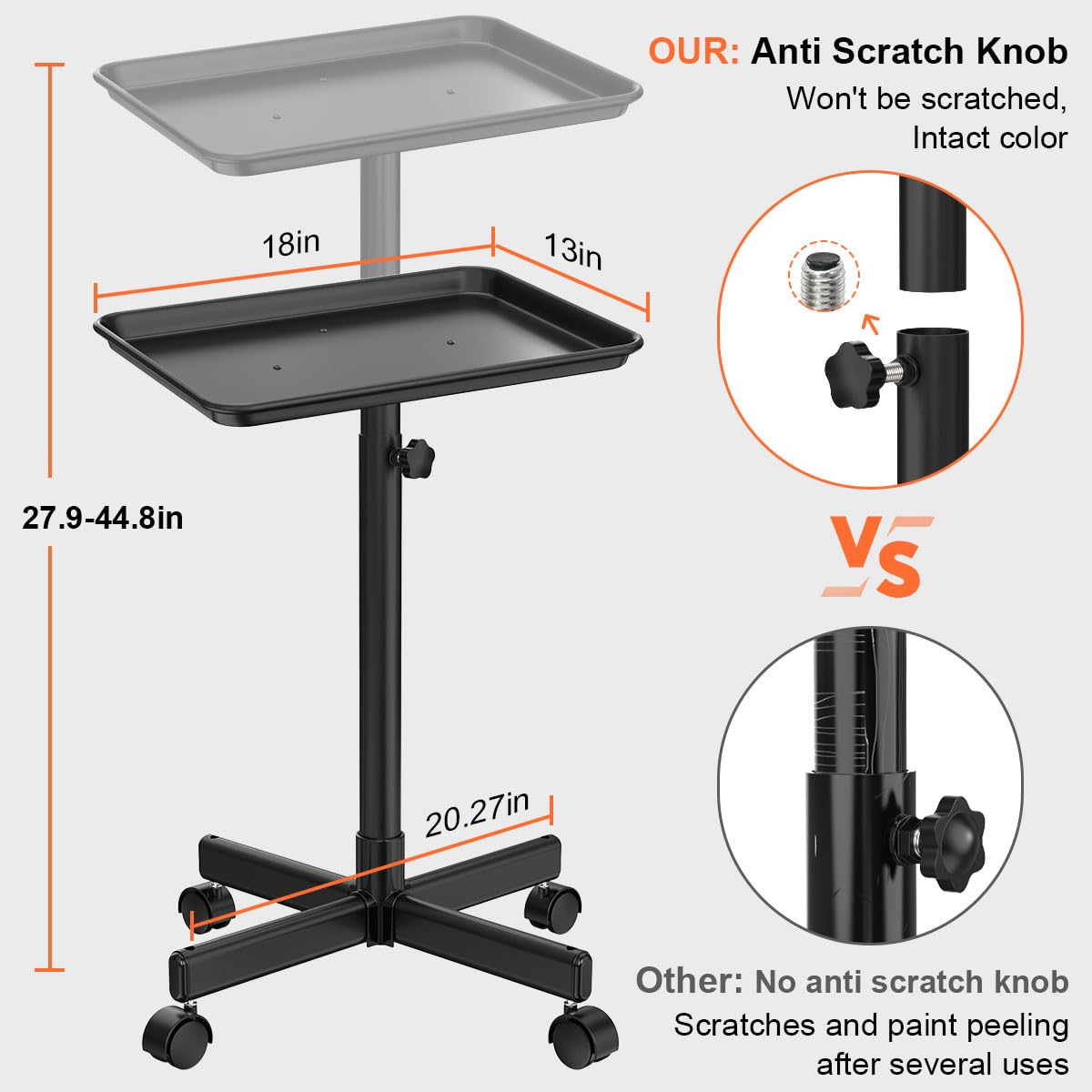 Premium Aluminum Salon Rolling Tray & Adjustable Height Tattoo Cart - Black Professional Beauty Trolley for Hairstylists, Tattoo Artists & Dental Clinics | Ideal for Salon Services, SPA Treatments & Medical Procedures