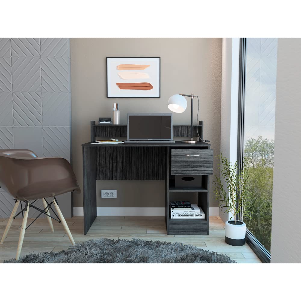 Modern Engineered Wood Charcoal Computer Desk - Home Office Workstation with Storage Shelf | Perfect for Remote Work, Gaming & Study Spaces