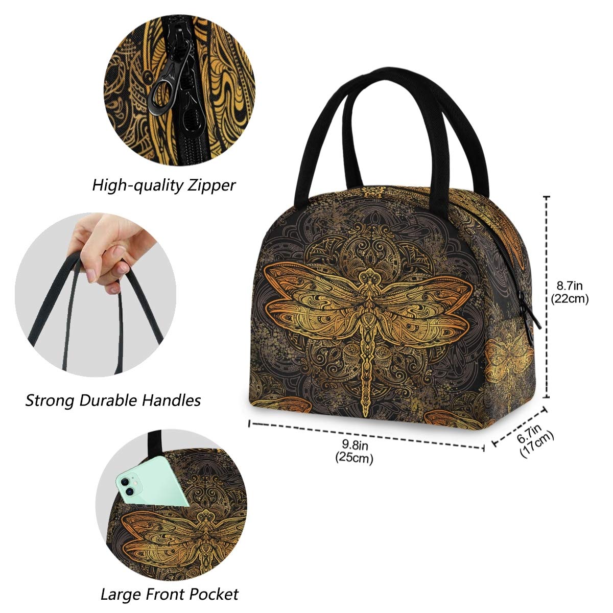 Stylish Reusable Insulated Lunch Tote Bag with Front Zipper Pocket - Eco-Friendly Thermal Cooler for Work, Picnic, Beach & Fishing | Sea Turtle & Seaweed Design | Perfect for Office, School & Outdoor Activities