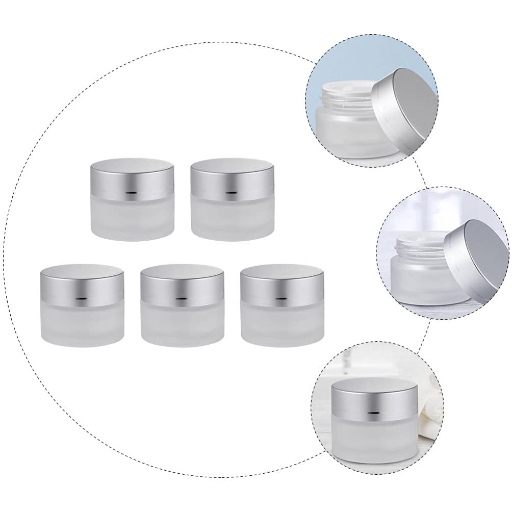 Lurrose 5-Piece Round Glass Cosmetic Jars with Lids - Clear Makeup Sample Containers for Creams, Lotions & Travel (White) - Perfect for DIY Beauty Products, Skincare Samples & Mini Travel Bottles