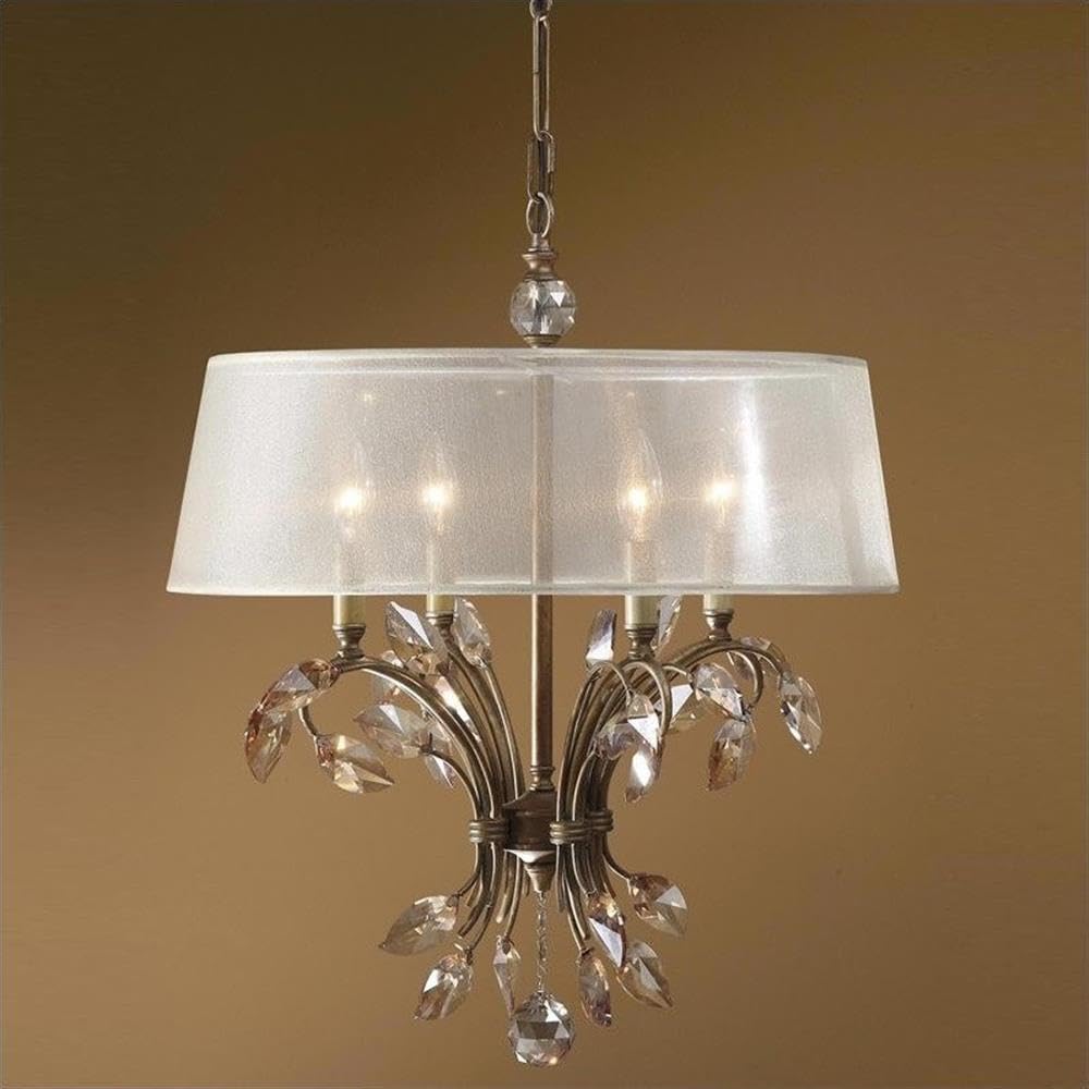 BOWERY HILL Modern 4-Light Chandelier in Burnished Gold Metal - Elegant Dining Room Lighting Fixture for Farmhouse & Contemporary Decor