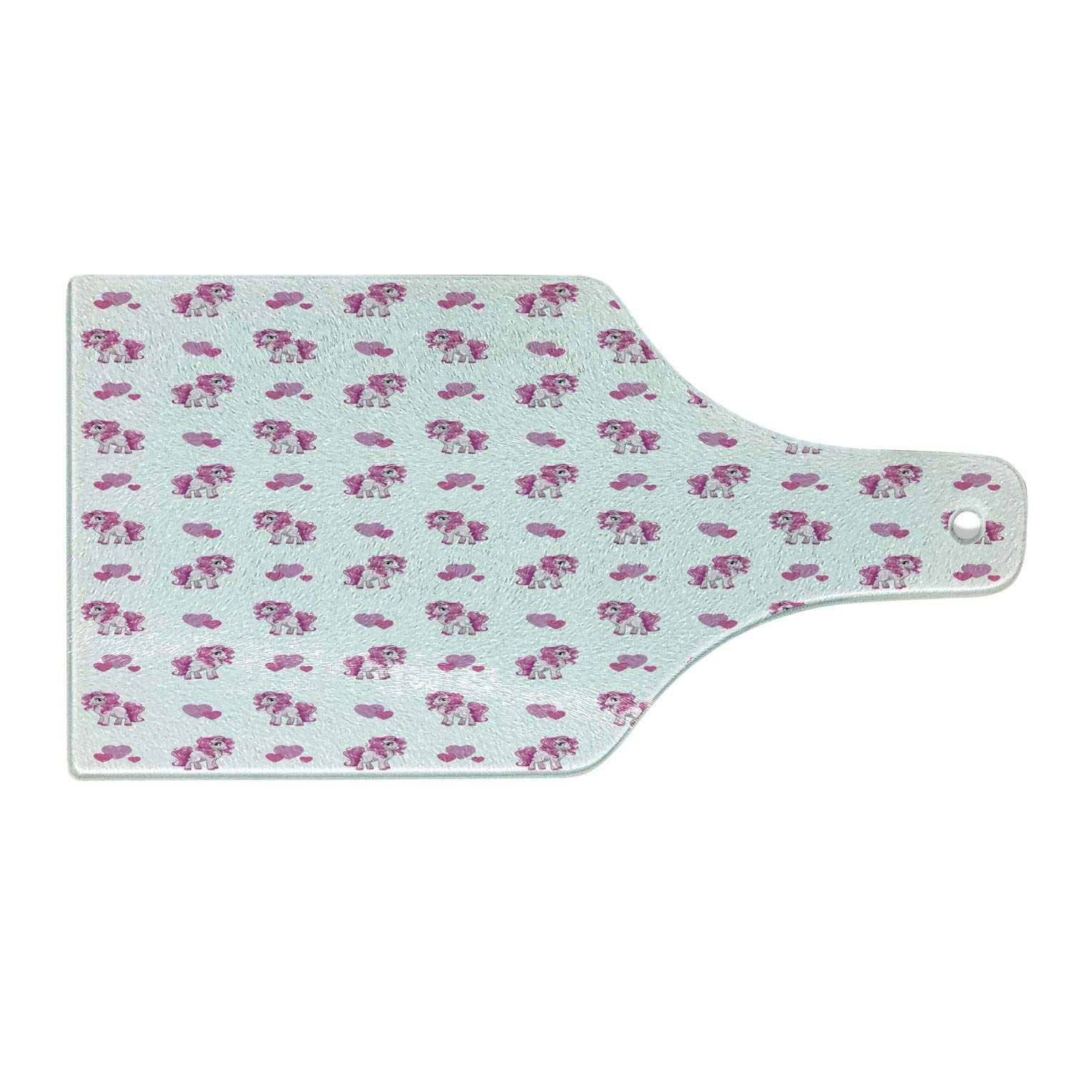 Ambesonne Love Themed Tempered Glass Cutting Board - Delicate Blush Hearts & Pony Horse Fantasy Art - Decorative Serving Board for Kitchen, Wine Bottle Shape in Hot Pink & White - Perfect for Valentine's Gifts, Romantic Dinners & Home Decor