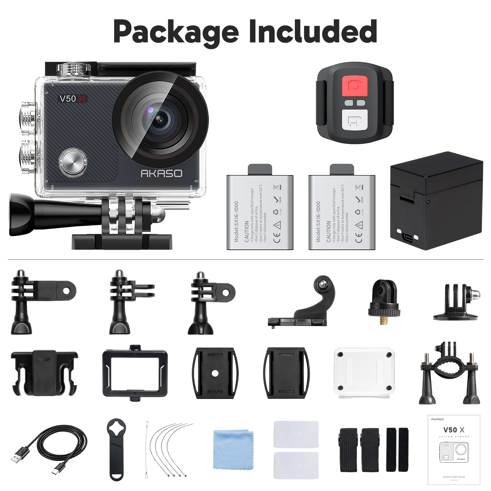 AKASO V50X 4K Waterproof WiFi Action Camera with Touch Screen - Ultra HD Sports Camera, 30fps, Adjustable Angle, 131ft Underwater, 2 Batteries & Accessories Kit - Perfect for Diving, Surfing, Skiing & Outdoor Adventures