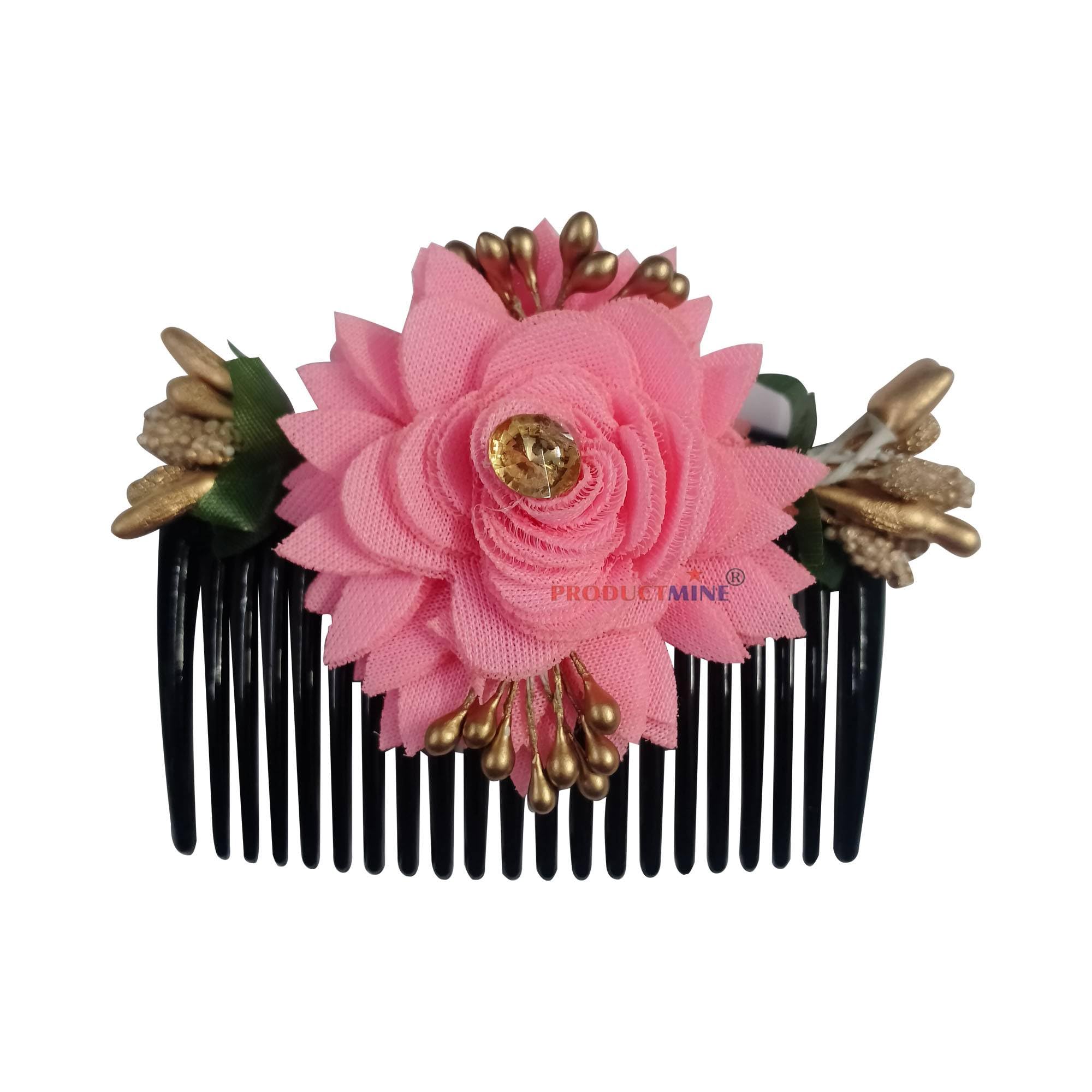 PRODUCTMINE® Floral Hair Comb - Pink Rose Wedding Hair Accessories for Women & Girls - 1PC Artificial Flower Hair Pin - Perfect for Bridal, Prom, Party & Special Occasions