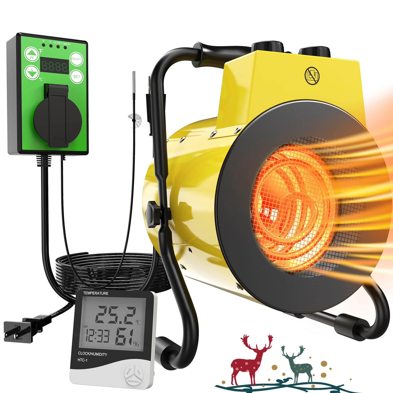 Energy Efficient Greenhouse Heater with Adjustable Thermostat - Outdoor Space Heating Fan for Plant Nurseries, Grow Tents & Greenhouses | Overheat Protection, Rapid Heating | Perfect for Patios, Garages & Winter Gardens (Yellow)