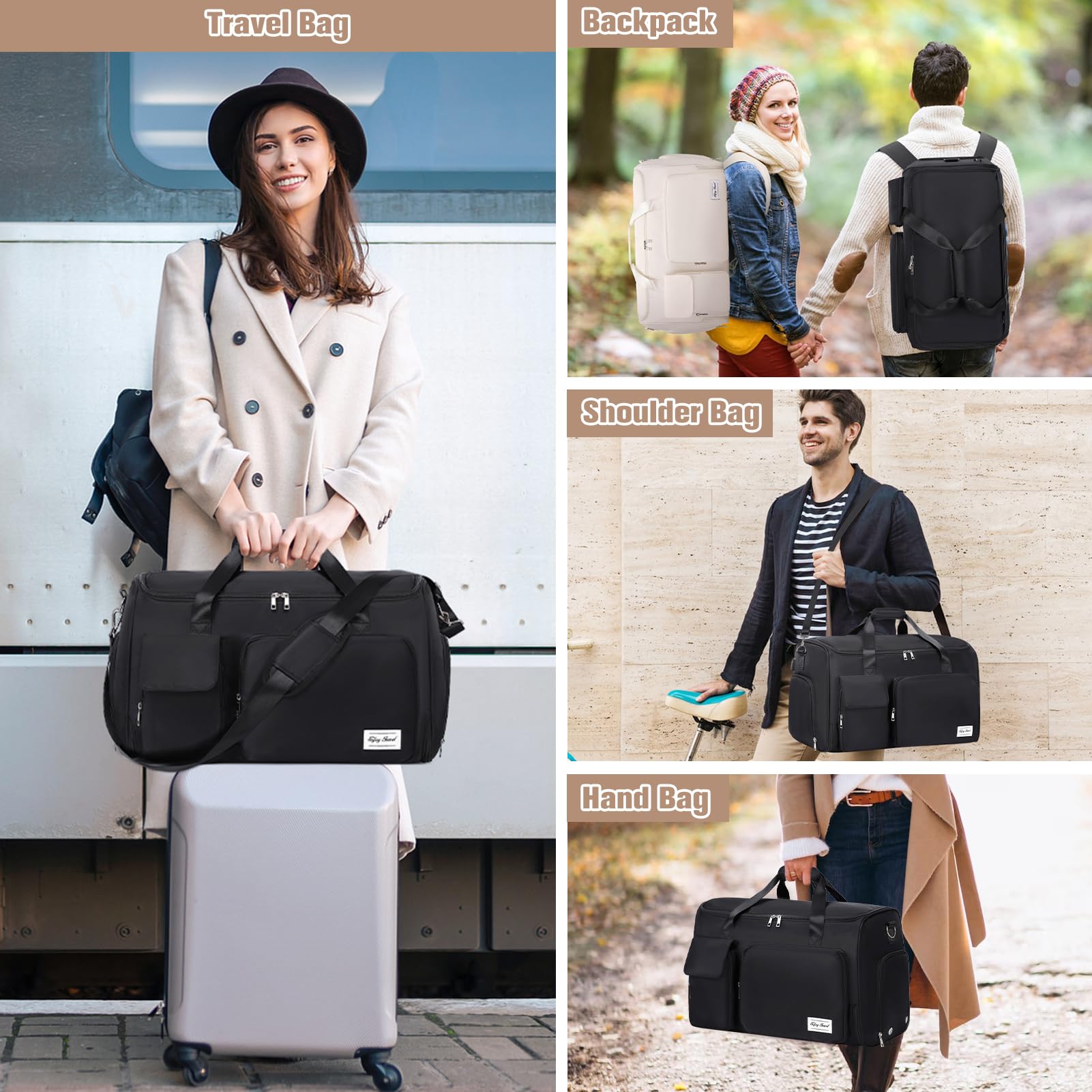 2-in-1 Convertible Travel Garment Bag with Shoe Compartment & Toiletry Bag - Foldable Carry On Duffle Backpack for Suits & Dresses - Hanging Clothes Organizer for Men & Women (Black) | Perfect for Business Trips, Weddings & Vacation Packing