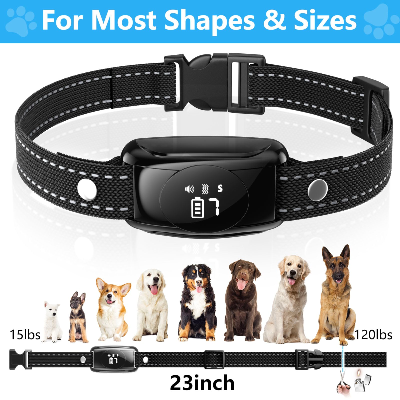 **No Shock Dog Bark Collar with Remote – 7 Adjustable Sensitivity Beep & Vibration Modes, IPX7 Waterproof Training Collar for Small, Medium & Large Dogs – Indoor & Outdoor Use for Home, Park & Travel**