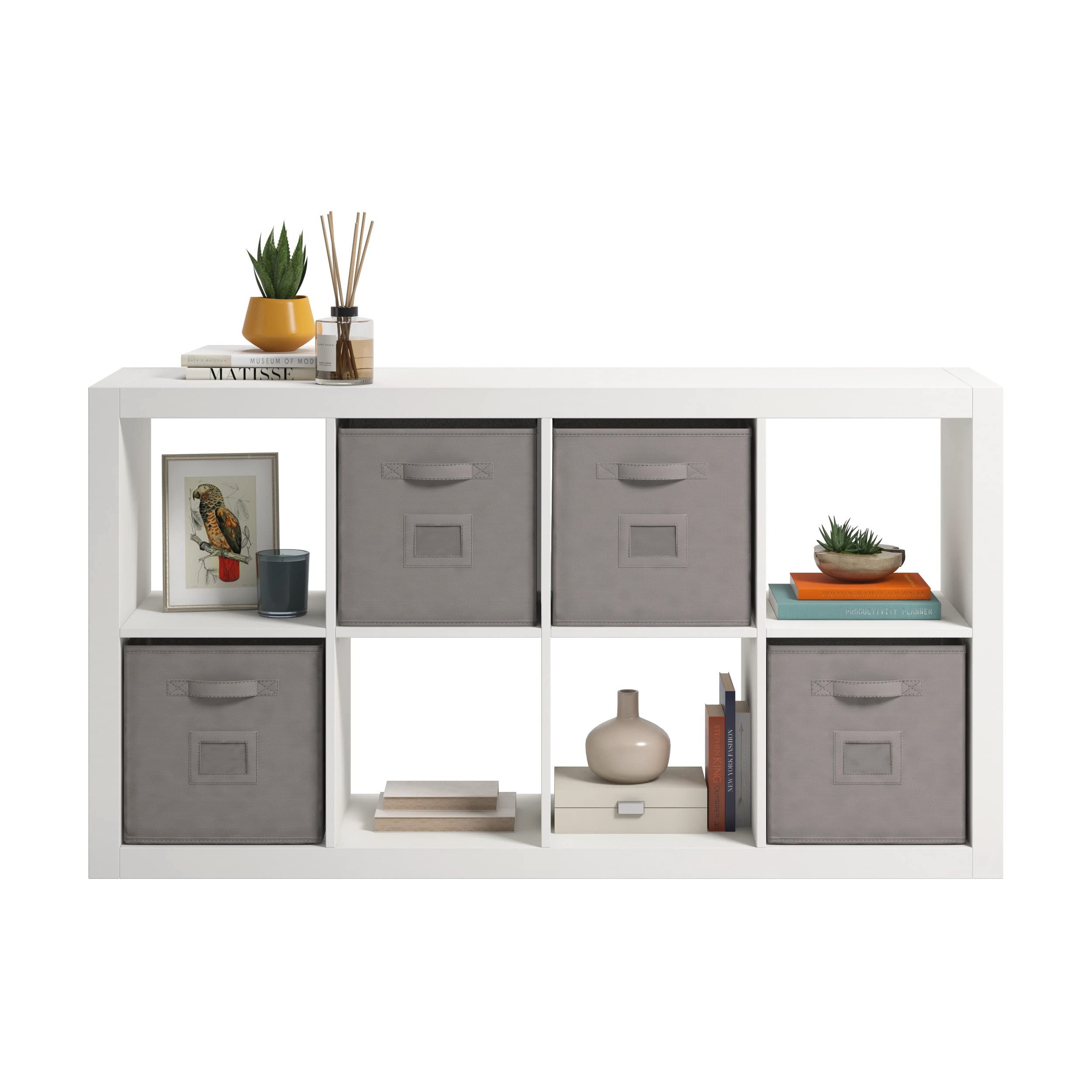 Sauder 8-Cube Storage Organizer with Fabric Bins - White Pantry Cabinet for Home Office, Bedroom & Closet Organization - Space Saving Storage Solution for Toys, Books & Clothes