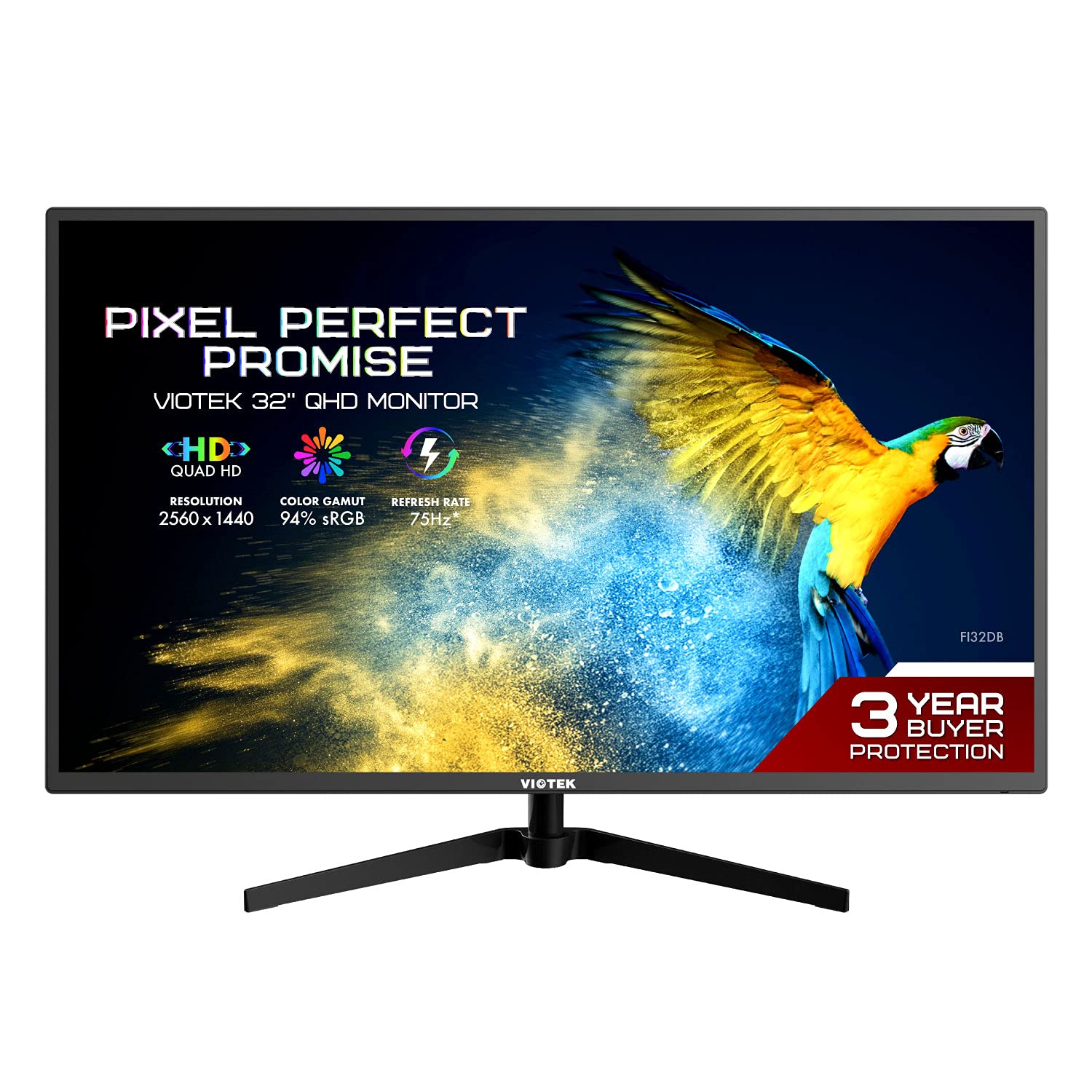 Viotek 32-inch 1440p QHD 75Hz IPS Gaming Monitor with 10-bit Color Accuracy - HDMI, DisplayPort, Mini-DP, VGA Ports for PC, Mac, Xbox, PS5 - Perfect for Home Office, Graphic Design & Esports Gaming