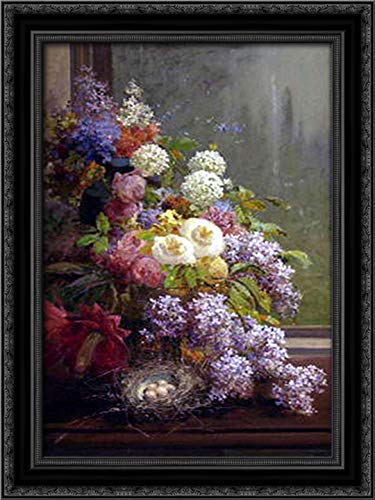Thomas Hill Still Life Flowers and Fruit 18x24 Inch Black Ornate Wood Framed Canvas Art - Perfect for Living Room, Bedroom, and Office Wall Decor