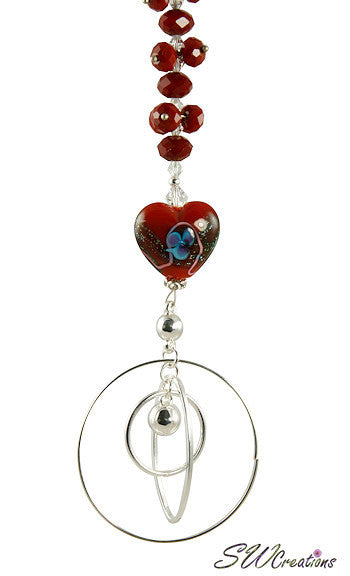 Ruby Heart Crystal Beaded Fan Pull - Elegant Ceiling Fan Light Chain Pull with Sparkling Gemstones | Perfect for Home Decor, Bedroom, Living Room & Vintage Style Interiors
