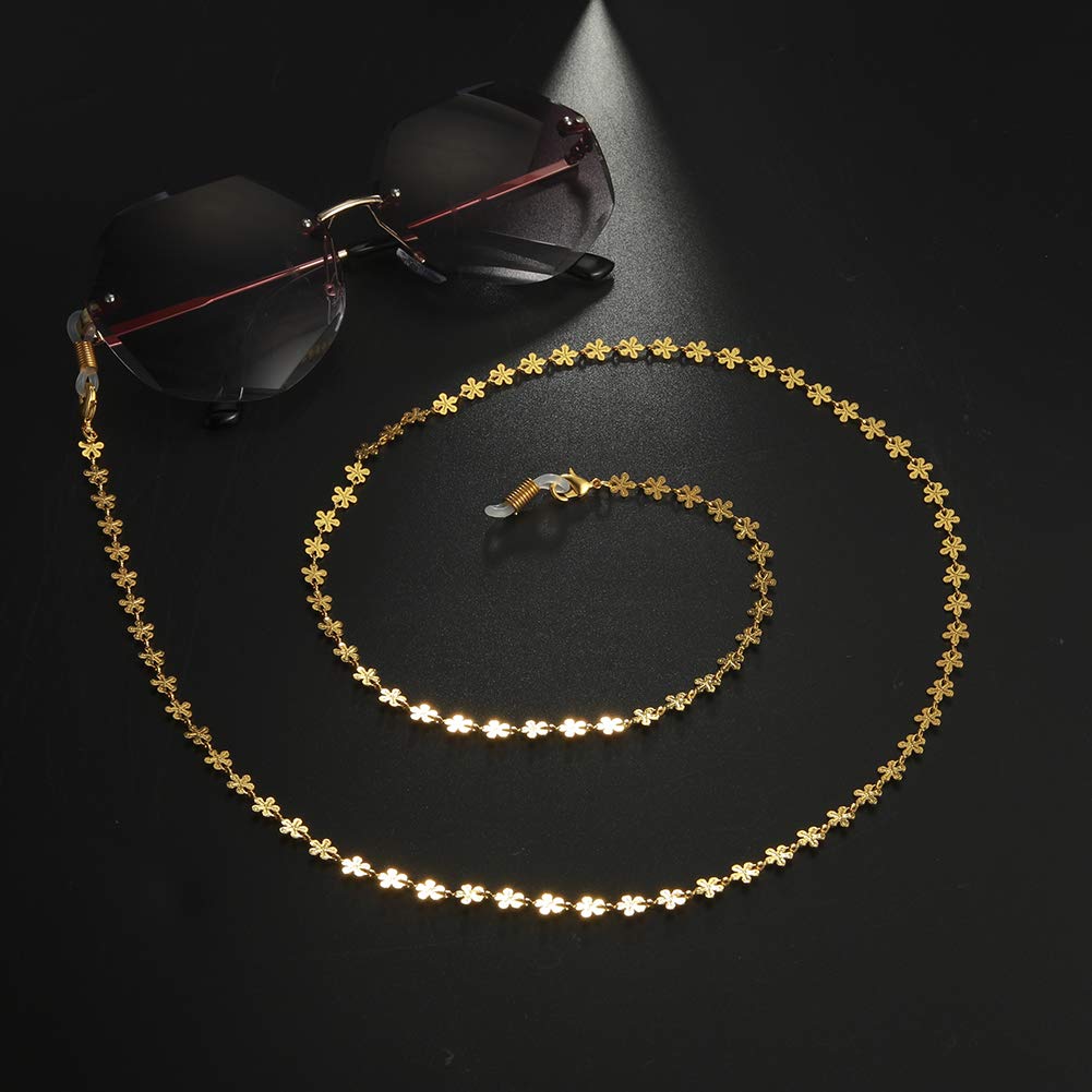 LIKGREAT Women's Stainless Steel Flower Shaped Glasses Chain - Adjustable Eyeglass Holder for Reading Glasses & Sunglasses | Perfect for Reading, Driving, and Outdoor Activities