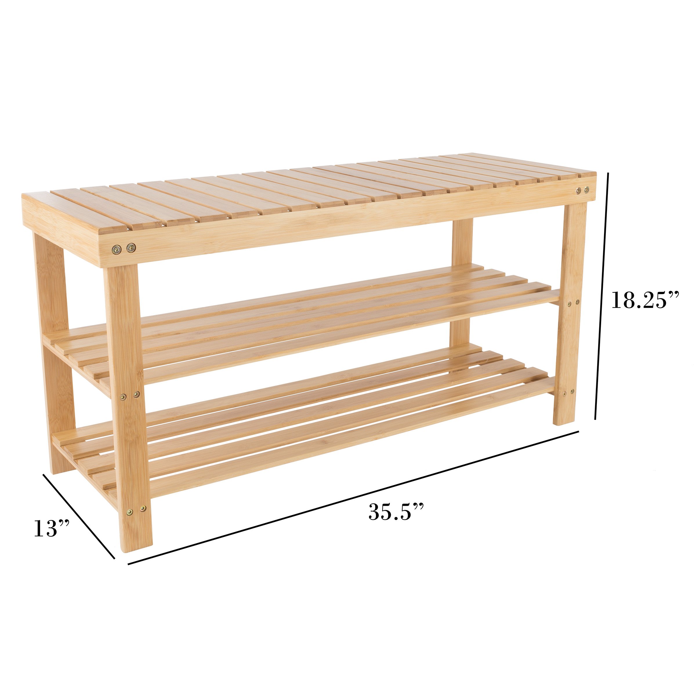 Eco-Friendly Bamboo Shoe Rack Bench with 2 Shelves - Natural Wood Entryway Storage Organizer for Shoes - Perfect for Bedroom, Hallway, Closet & Small Space Organization