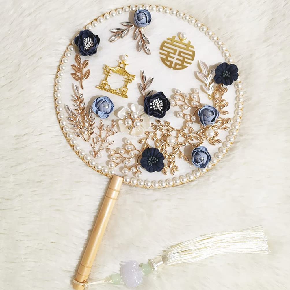 KESYOO Chinese Ancient Hand Fan with Tassel - Elegant Round Wedding Fan for Brides, DIY Parties & Home Decor | Traditional Flower Handheld Fan for Weddings, Halloween & Cultural Events