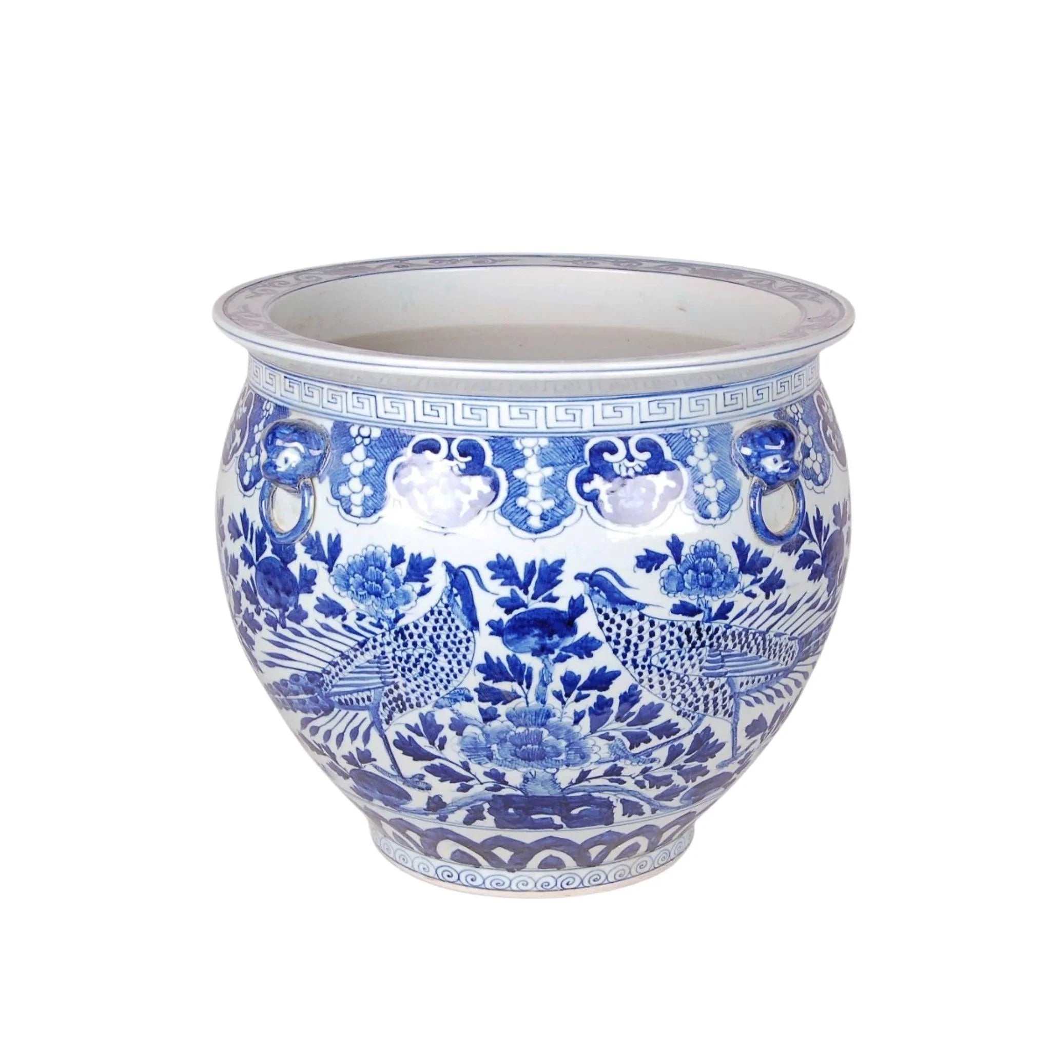 Blue and White Porcelain Bird and Flower Fish Bowl Planter - Handcrafted Ceramic Garden Decor for Home, Office & Outdoor Use - Perfect for Plants, Goldfish or Tabletop Centerpiece