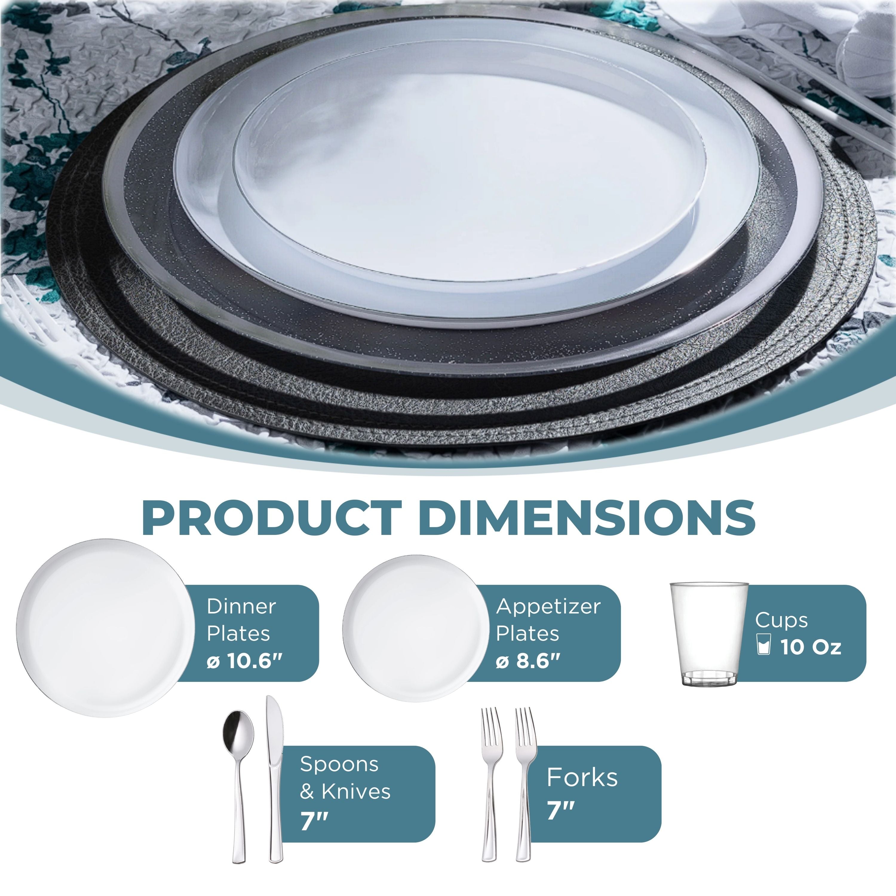 Premium White & Silver Plastic Party Bundle - Elegant Disposable Tableware Set for Weddings, Birthdays & Special Events
