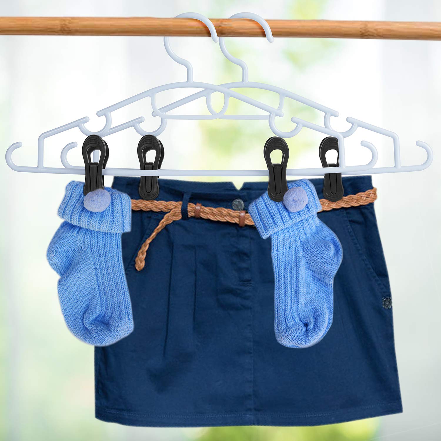 24-Piece Tinfol Plastic Hanger Clips - Heavy Duty Black Pinch Grip Clips for Clothes Hangers, Multi-Purpose Hanging Organizer (Perfect for Drying Laundry, Organizing Scarves & Ties)