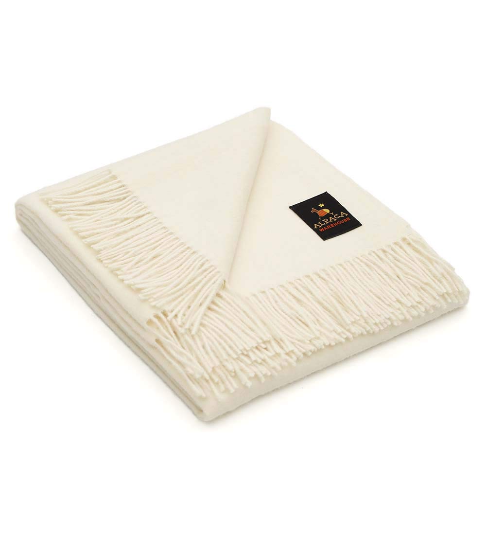 Premium 100% Baby Alpaca Wool Blanket - Ultra Soft & Warm Throw for Bed, Couch & Sofa - Solid Ivory Color - 72