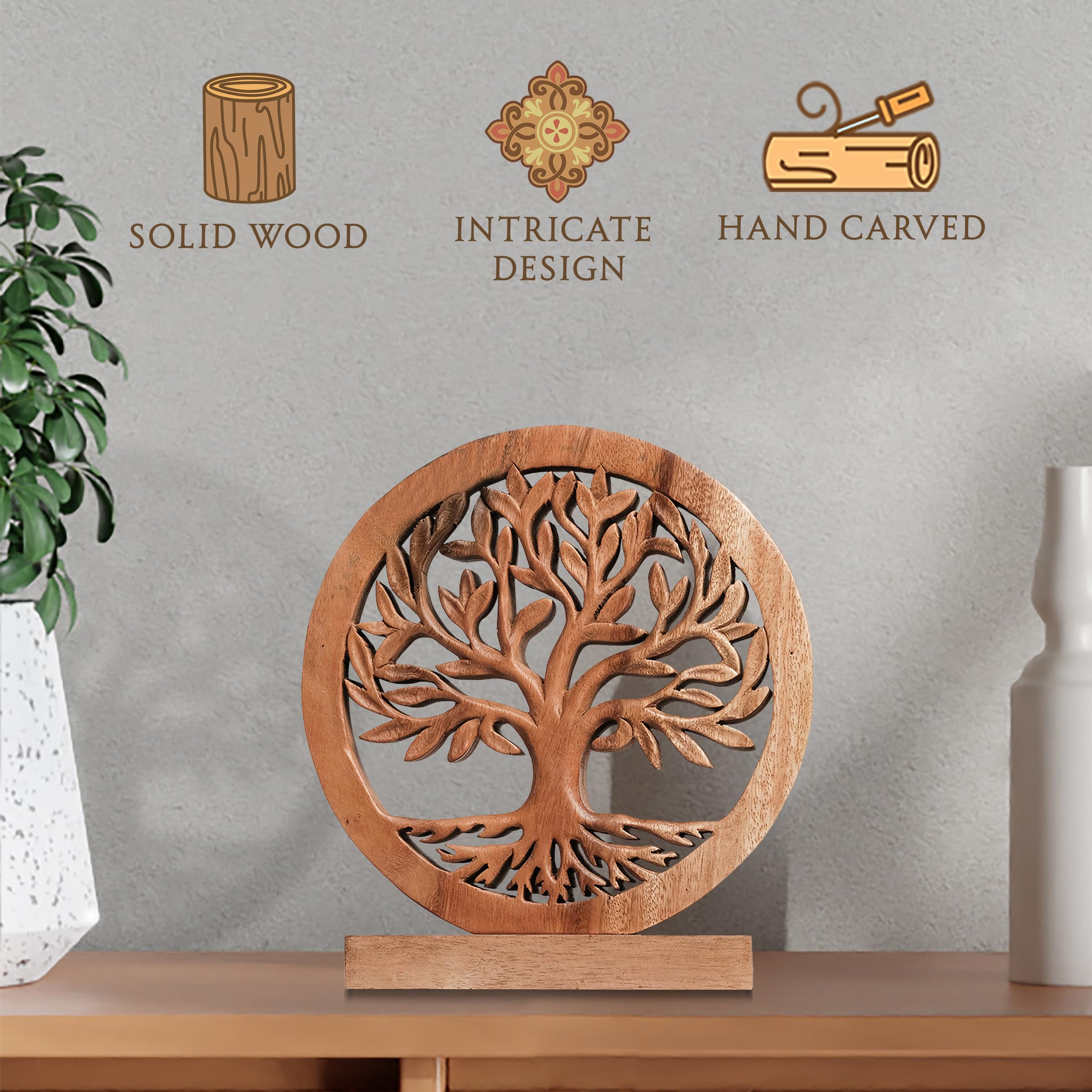 Decozen Wooden Tree of Life Sculpture - Unique Mother's Day & Birthday Gift for Mom, Handcrafted Home Decor for Living Room, Office, Shelf, Fireplace Mantel - Perfect Farmhouse & Boho Style Tabletop Decoration - Ideal for Mother's Day Celebrations & Home Styling