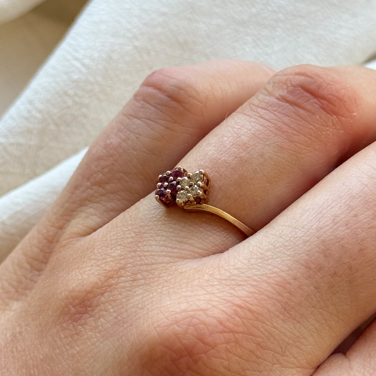 Ruby & Diamond Cluster Ring - 0.14ctw Ruby & 0.10ctw Diamond - Size 6 - Elegant Gift for Anniversary, Engagement or Special Occasion