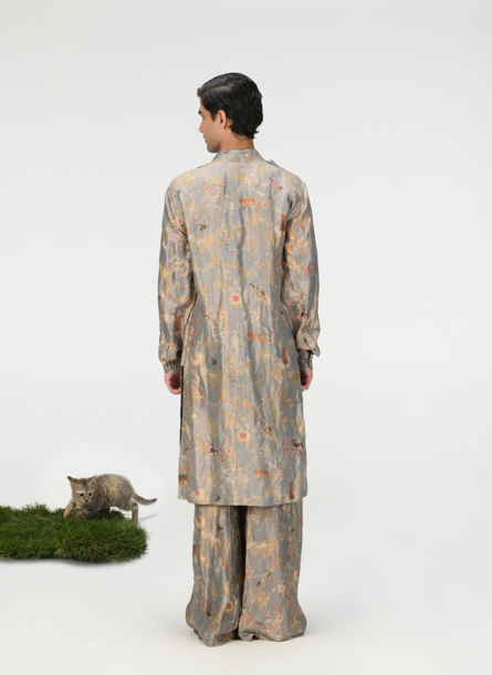 Bullet Kurta Silk Brocade Monsoon Cloud - Elegant Indian Traditional Wear for Men | Perfect for Festivals, Weddings & Special Occasions