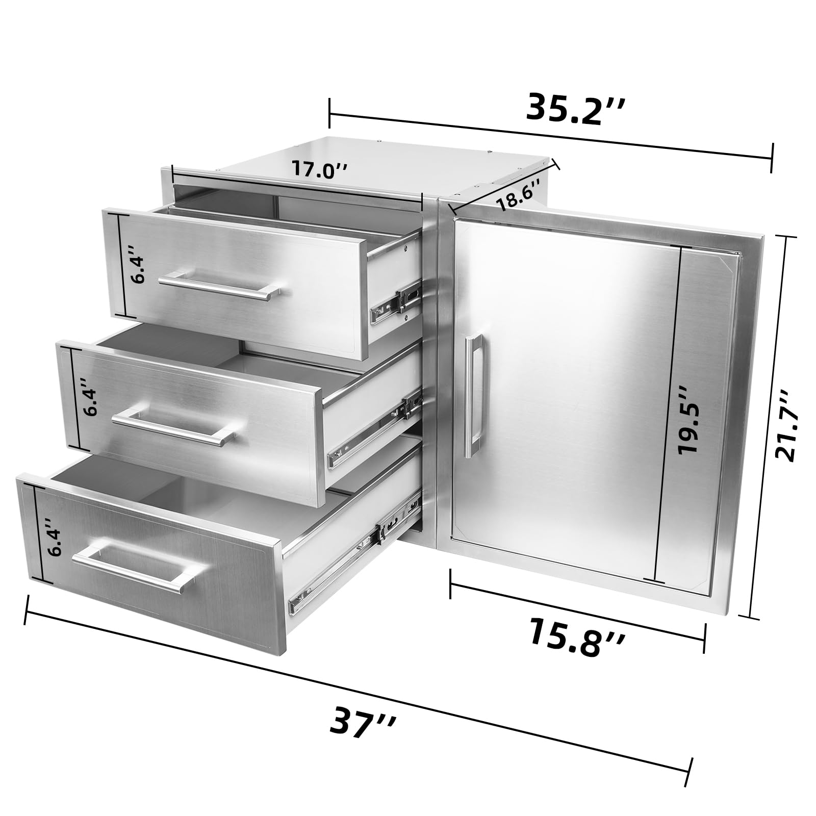 Stainless Steel Outdoor Kitchen Drawer Combo - BBQ Access Trash Drawer Set for BBQ Island & Grilling Station (37