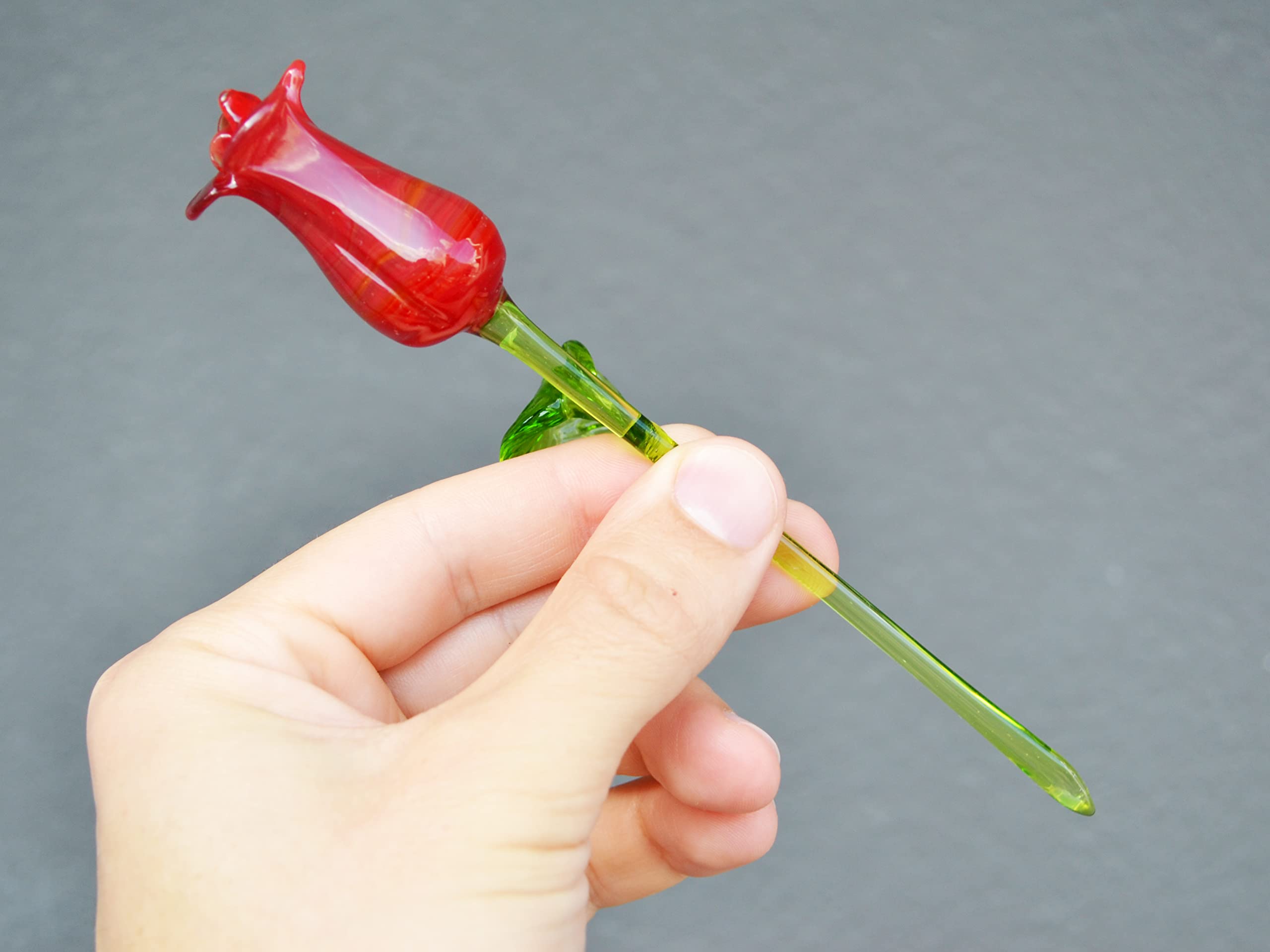 Handmade Blown Red Glass Rose Figurine - Elegant Glass Flower Sculpture for Home Decor, Wedding Centerpiece, Garden Ornament & Gift Idea - Perfect for Tabletop Display, Plant Accent & Special Occasions