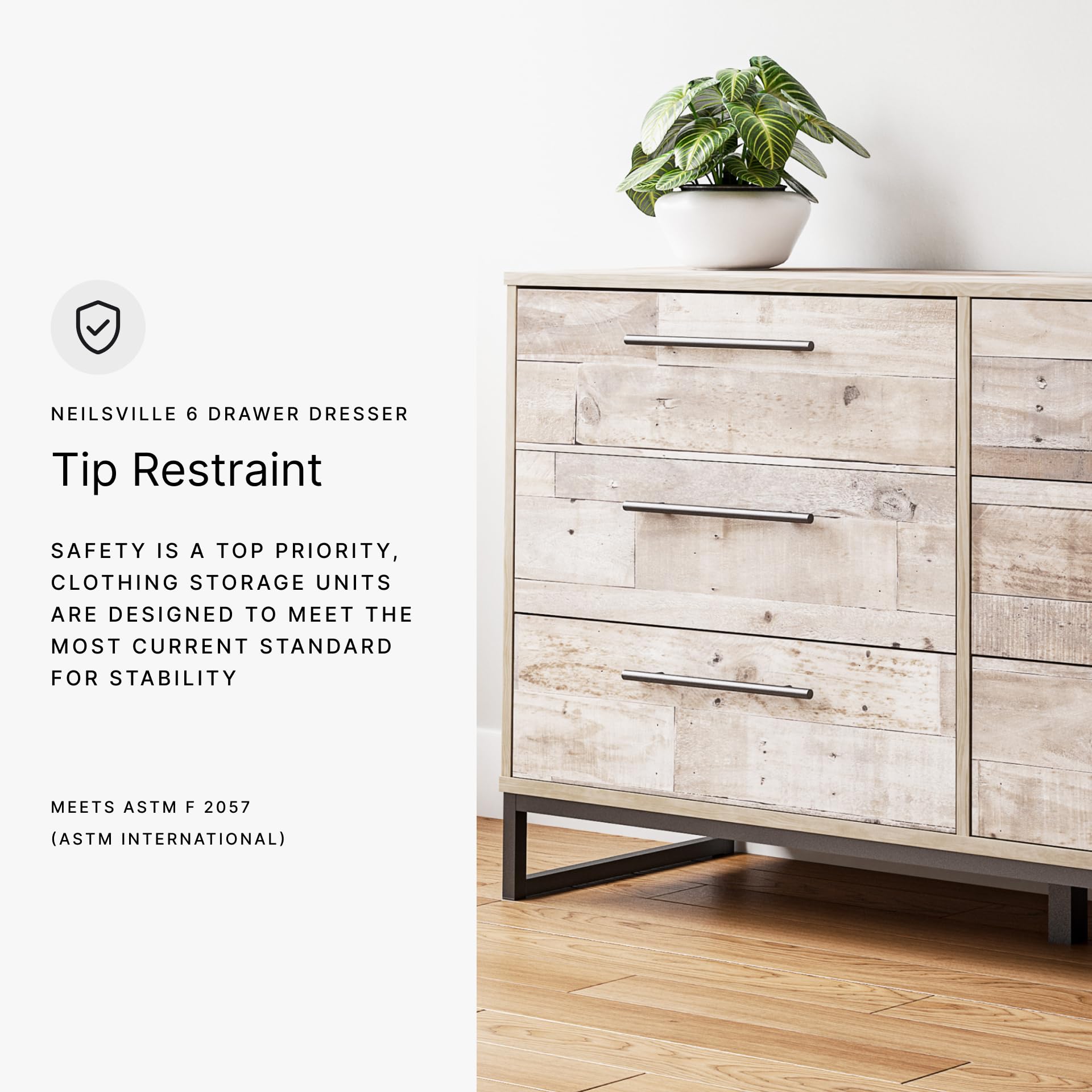 Signature Design by Ashley Neilsville Industrial 6-Drawer Dresser in Butcher Block Gray - Perfect for Bedroom, Living Room & Office Storage Organization