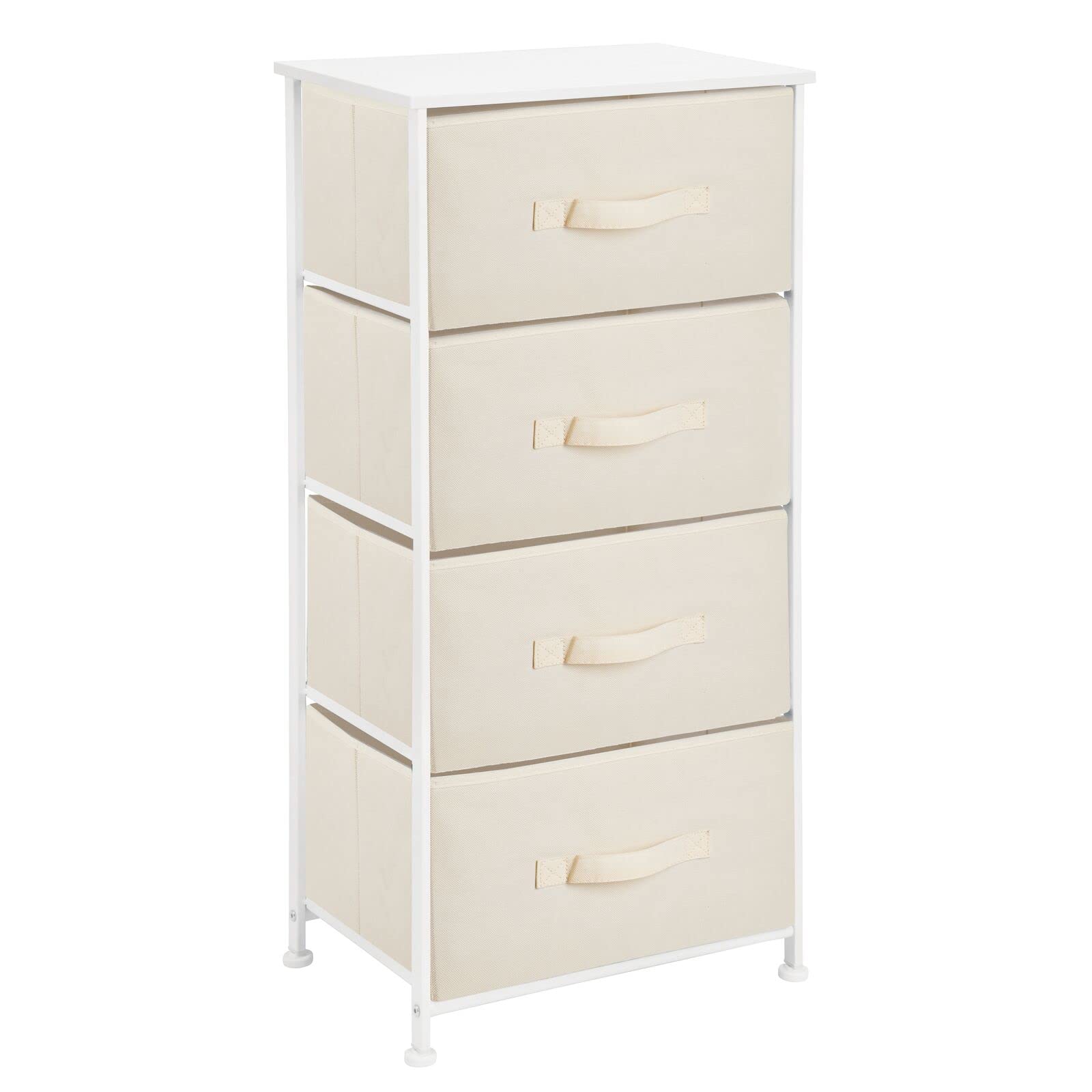 mDesign 4-Drawer Fabric Storage Tower Organizer - Steel Frame & Wood Top Dresser for Bedroom, Closet, Entryway - Jane Collection in Cream/White | Perfect for Small Space Organization & Home Decor