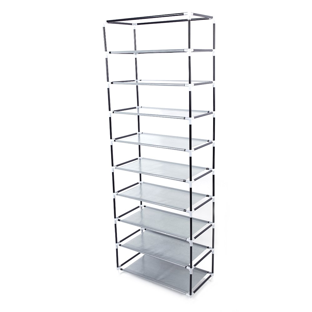 10-Tier Large Shoe Rack Organizer with Dustproof Cover - Space Saving Shoe Storage Cabinet for Entryway, Bedroom & Closet - Non-Woven Fabric Shoe Tower for Dorm, Apartment & Home Organization (Brown)