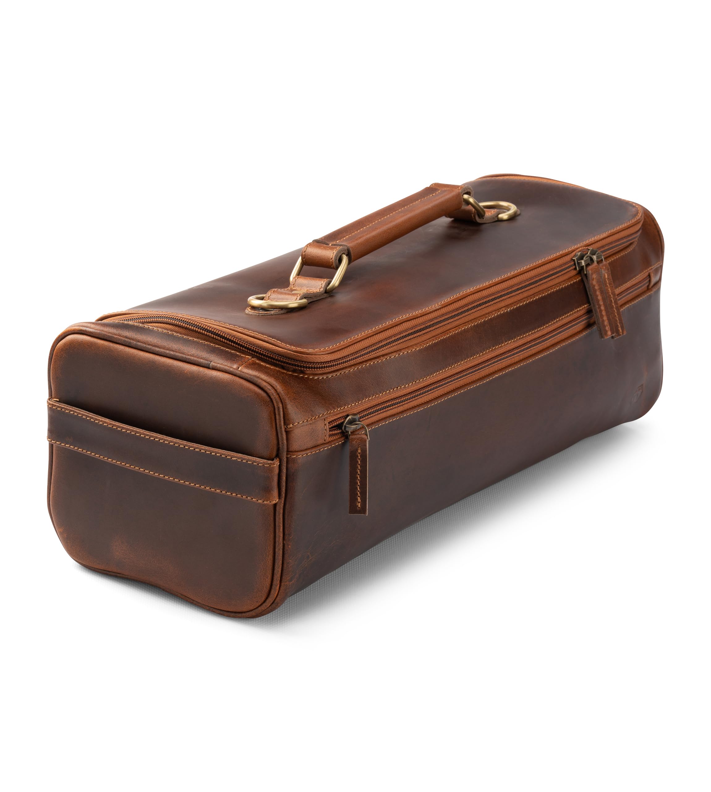 Premium Angus Stoke XXL Chef's Knife Roll Bag - Waxed Vintage Buffalo Leather with Huge Storage Space (Walnut-Brown) - Perfect for Professional Chefs, Culinary Students & Kitchen Storage Organization