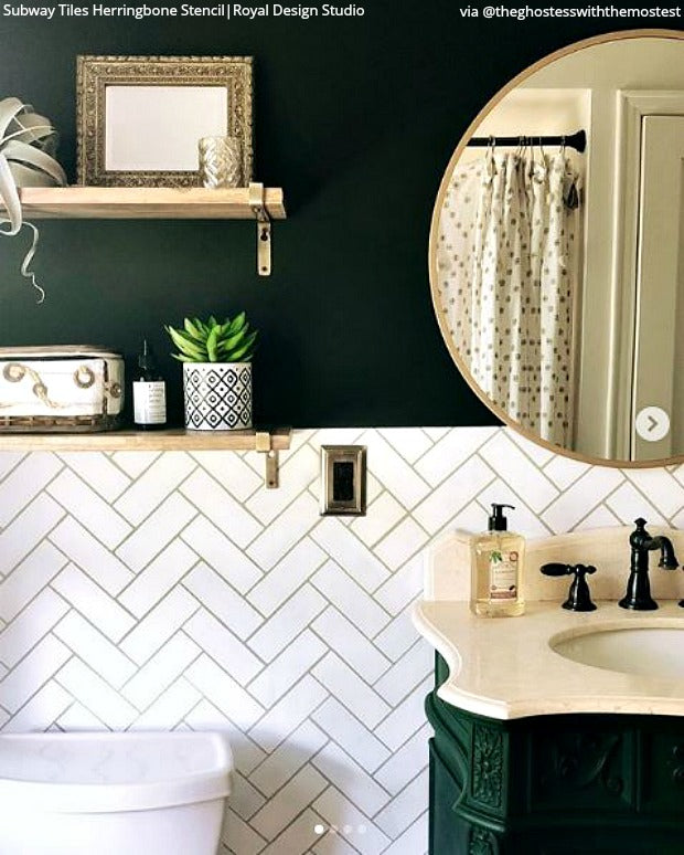 Premium Subway Tiles Herringbone Pattern Wall Stencil - DIY Home Decor for Kitchen Backsplash, Bathroom & Accent Walls