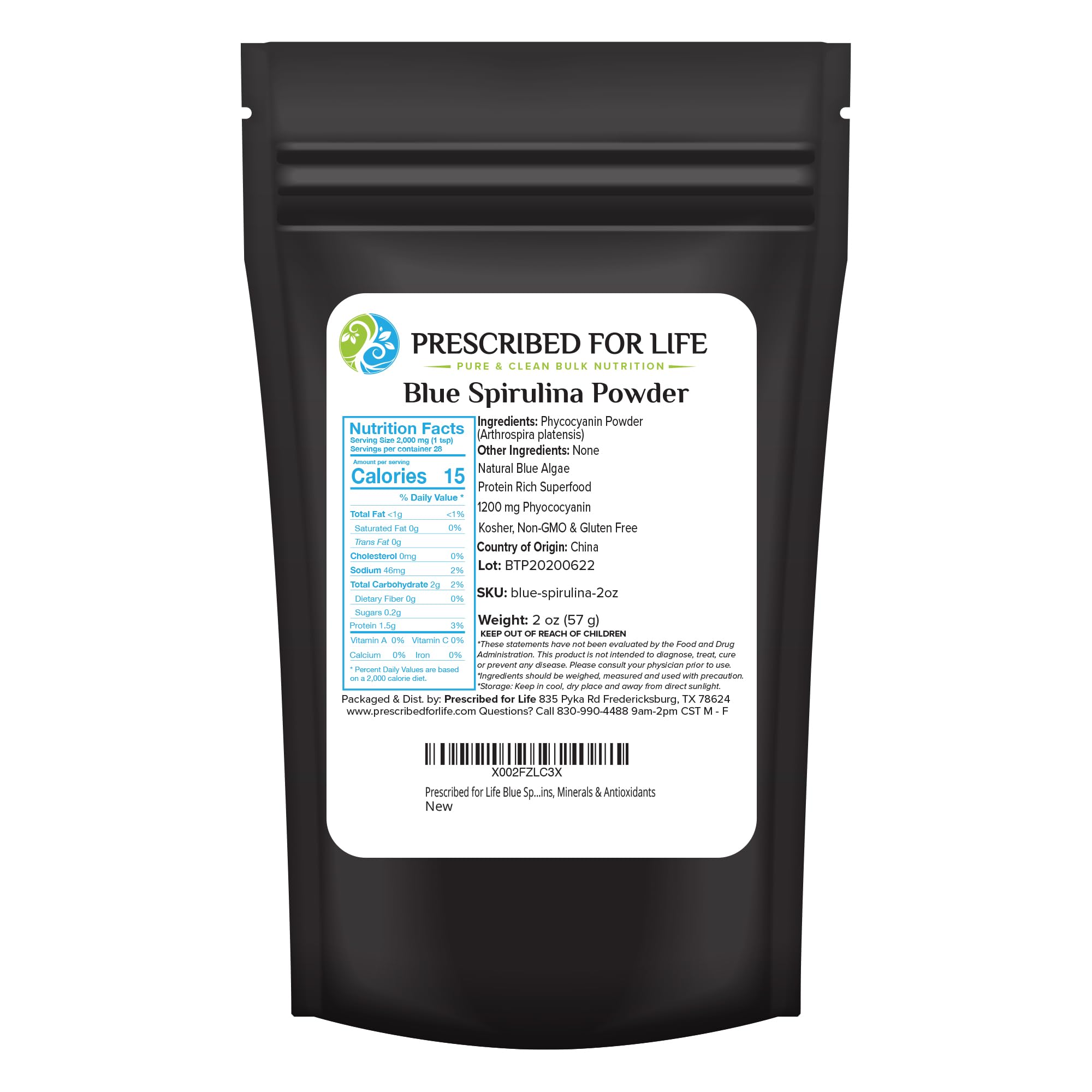 Organic Blue Spirulina Powder - Pure Vegan Superfood, Gluten Free & Non-GMO | Phycocyanin Rich Blue Algae Powder with Protein, Vitamins & Antioxidants (2oz/56g) | Perfect for Smoothies, Baking & Healthy Drinks