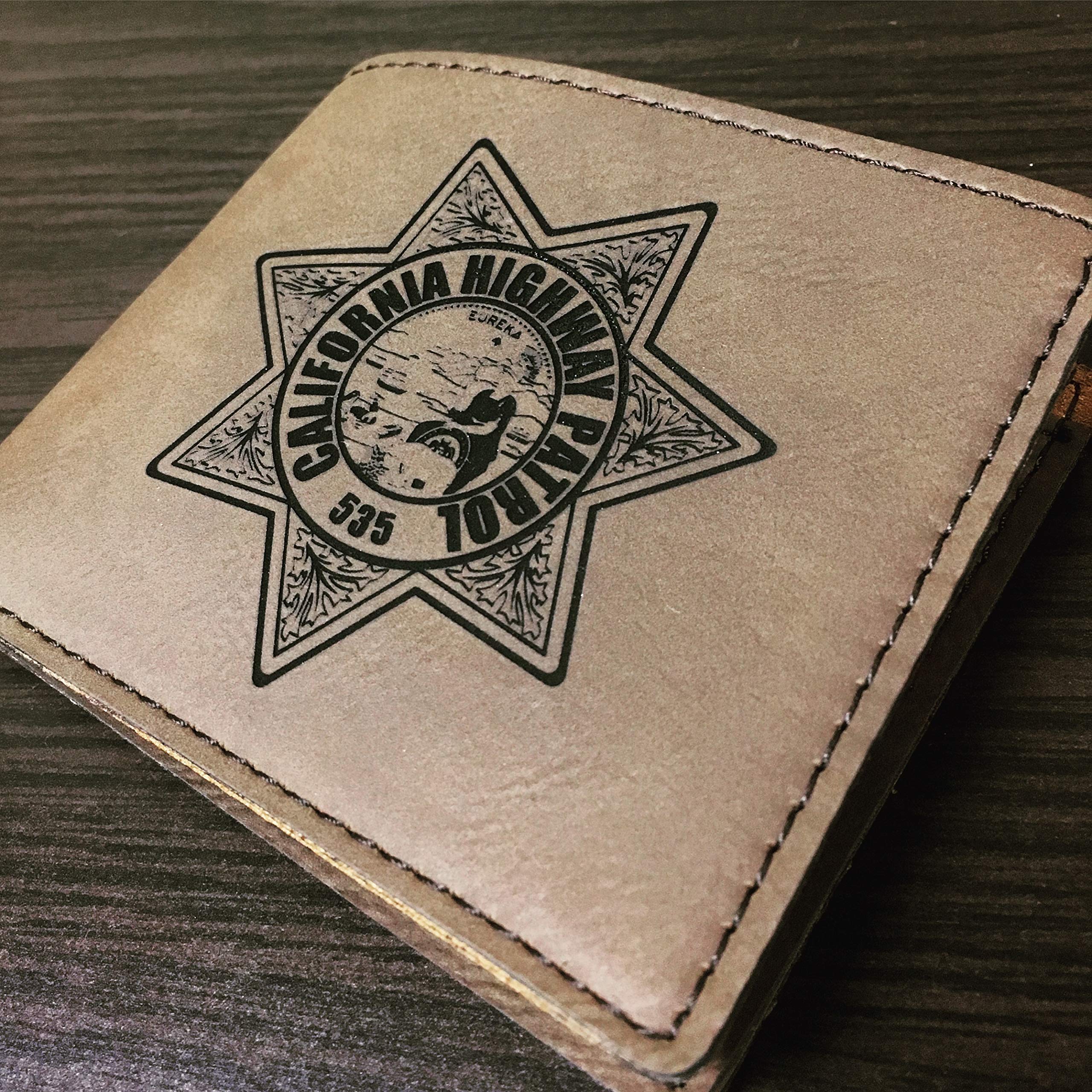 Alterd Industries Engraved CHP Leather Wallet - California Highway Patrol Police Badge Design, Perfect Policeman Gift for Officers & CHP Wives (Dark Brown) | Ideal for Duty Use, Retirement Gifts & Law Enforcement Appreciation
