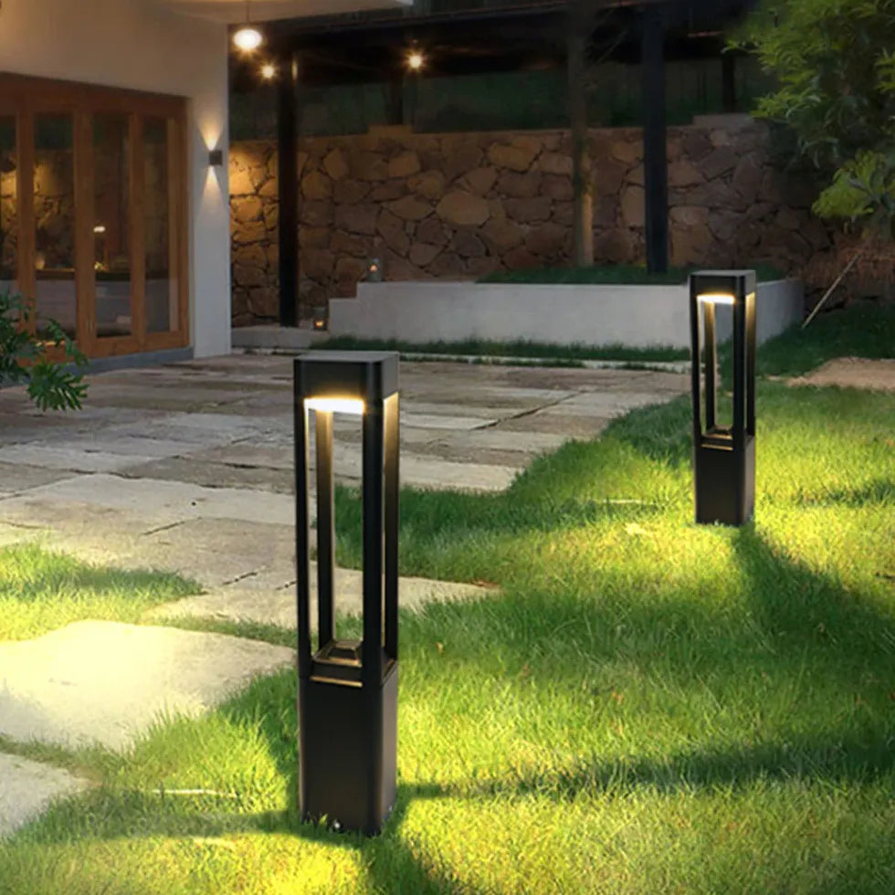 Outdoor Bollard Lights - Black Hollow Rectangular Sensor LED Landscape Lighting for Pathways, Driveways & Garden Decoration