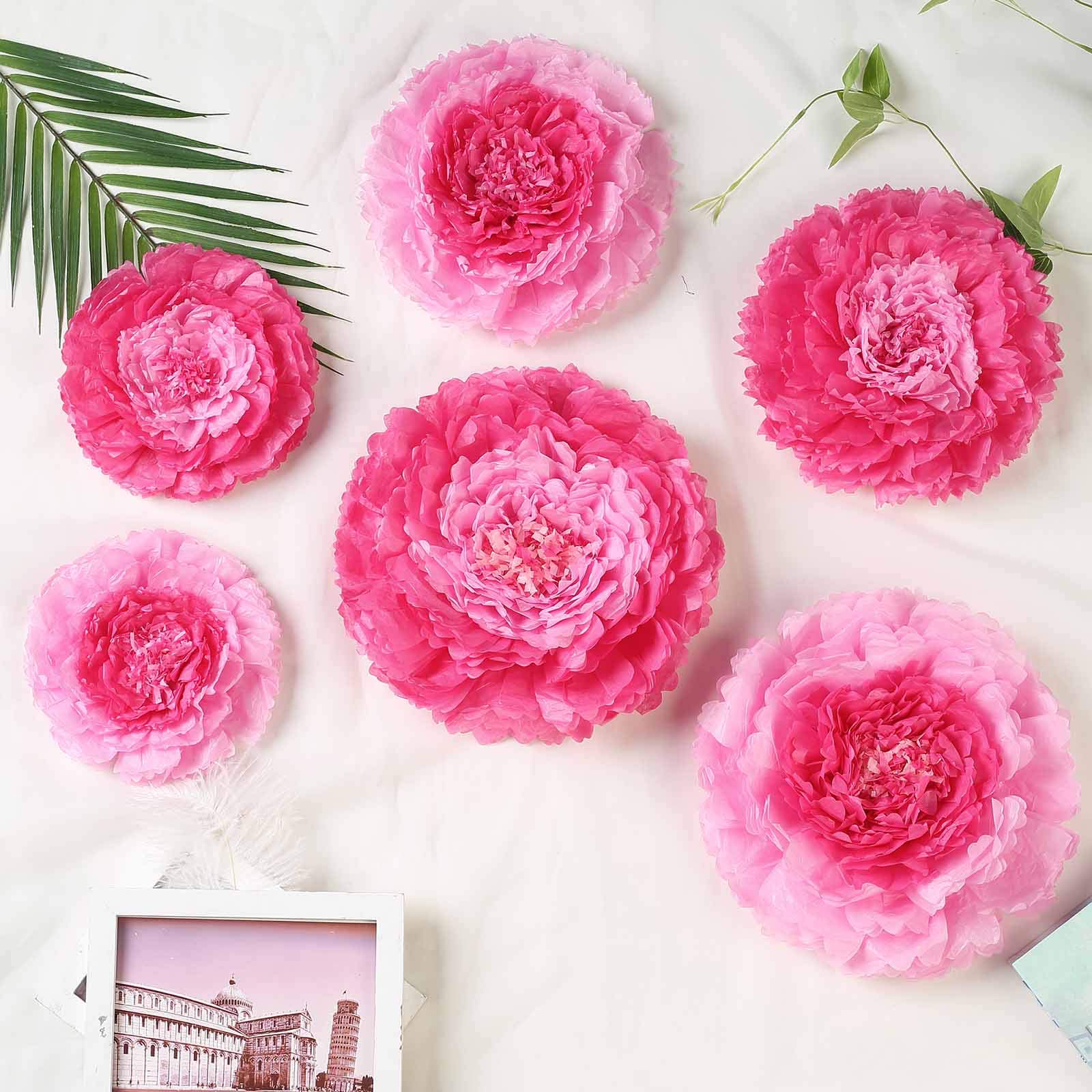 6-Pack Giant Fuchsia & Pink Peony Tissue Paper Flowers (7/9/11 Inch) - Wedding Backdrop, Party Decorations, Baby Shower, Bridal Shower, Home Wall Decor
