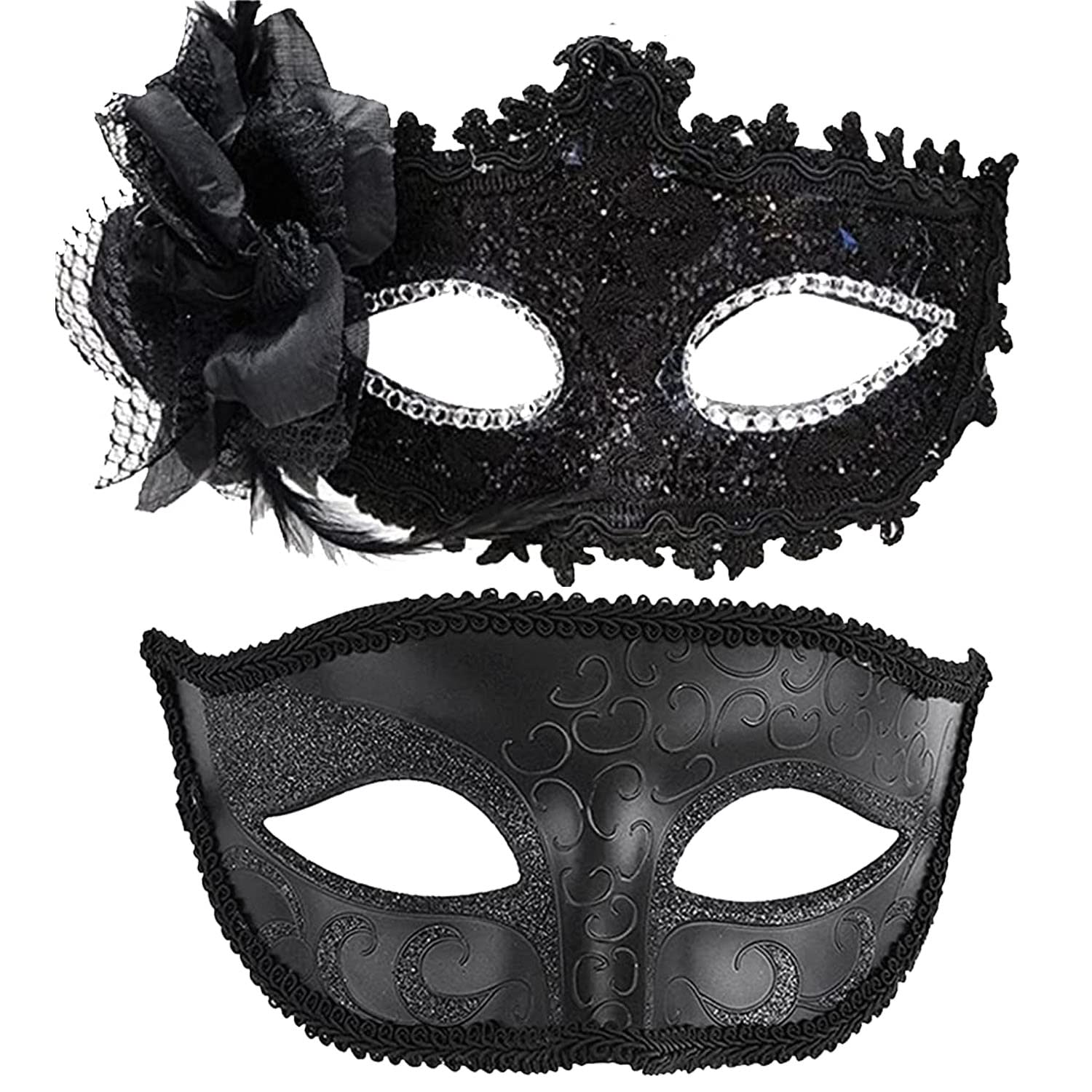 Elegant Lace Couple Masquerade Masks for Venetian Halloween, Party, Ball Prom & Mardi Gras - Perfect for Costume Parties, Masquerade Balls & Carnival Celebrations