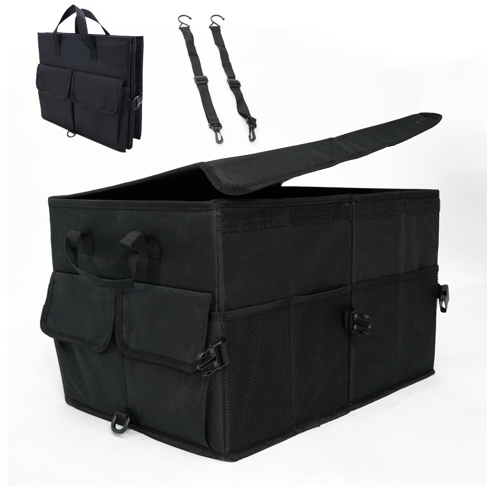 HYPERAX Collapsible Car Trunk Organizer with Multiple Compartments - Foldable SUV Storage Box for Car Accessories, Travel Gear & Road Trip Essentials - Perfect for Family Vacations, Camping & Daily Commute
