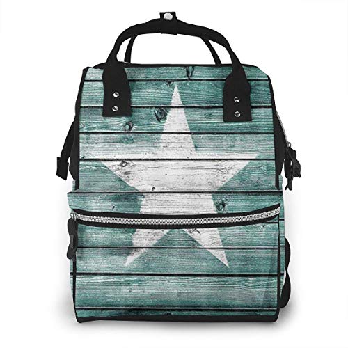Western Texas Star Wooden Plank Diaper Backpack - Large Capacity Baby Bag for Parents, Multi-Functional Nappy Backpack Organizer for Baby Care | Perfect for Travel, Daycare & Family Outings