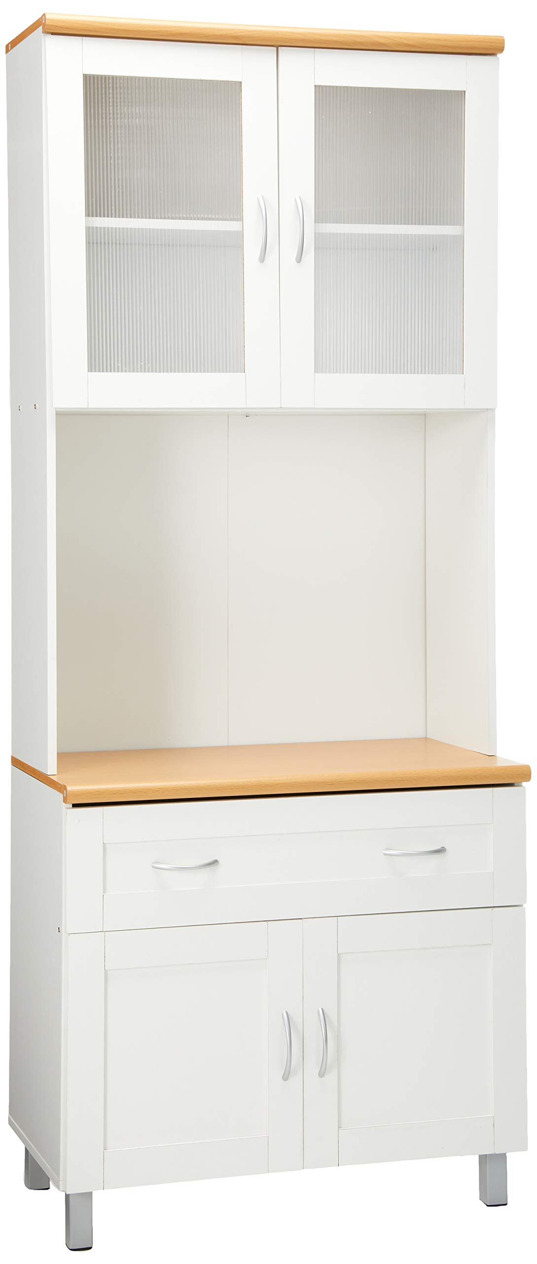HODEDAH IMPORT White Tall Standing Kitchen Cabinet with Enclosed Top & Bottom Storage, 1 Drawer & Large Open Space for Microwave - Perfect for Small Kitchens, Apartments & Microwave Organization