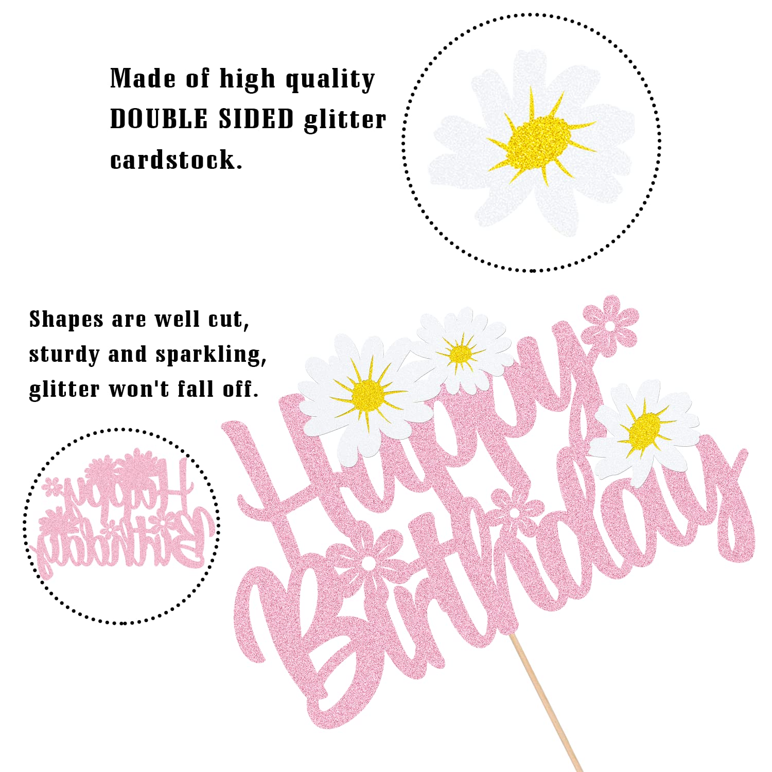 Pink Daisy Flower Cake Topper - Summer Chrysanthemum Birthday Party Decorations for Kids, White Daisy Theme Party Supplies | Perfect for Birthday Cakes, Baby Showers & Summer Celebrations