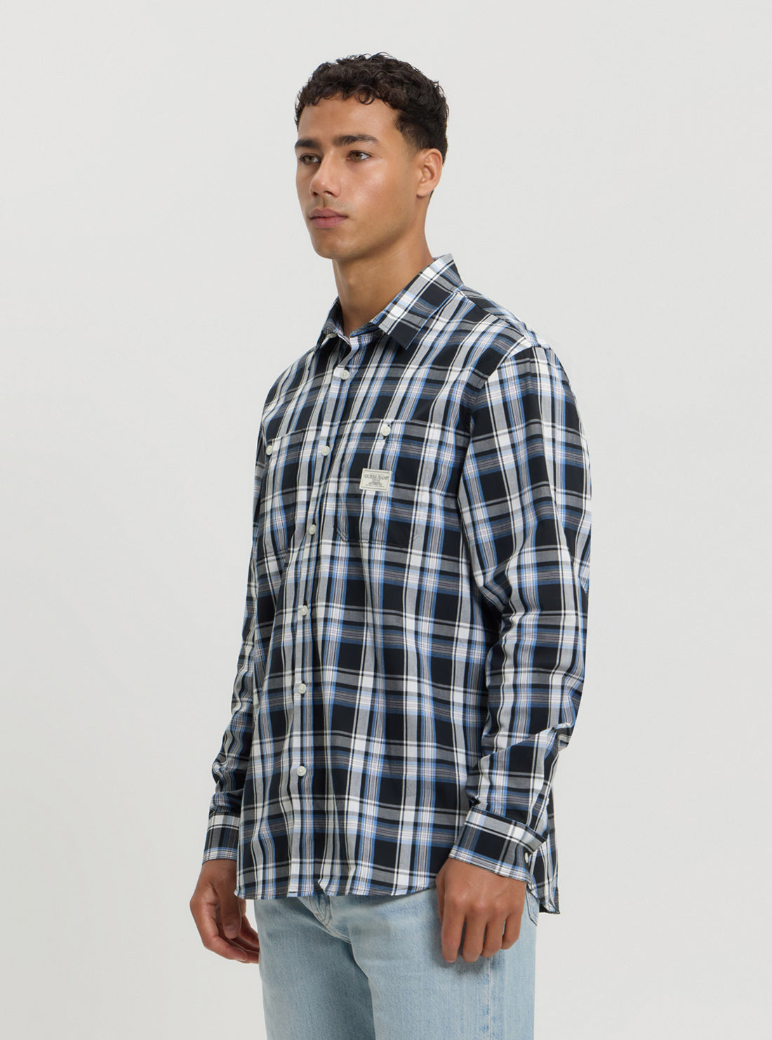 Guess Blue Stripe Denim Shirt for Women | Casual Button Down Shirt | Perfect for Office, Date Night & Weekend Outfits