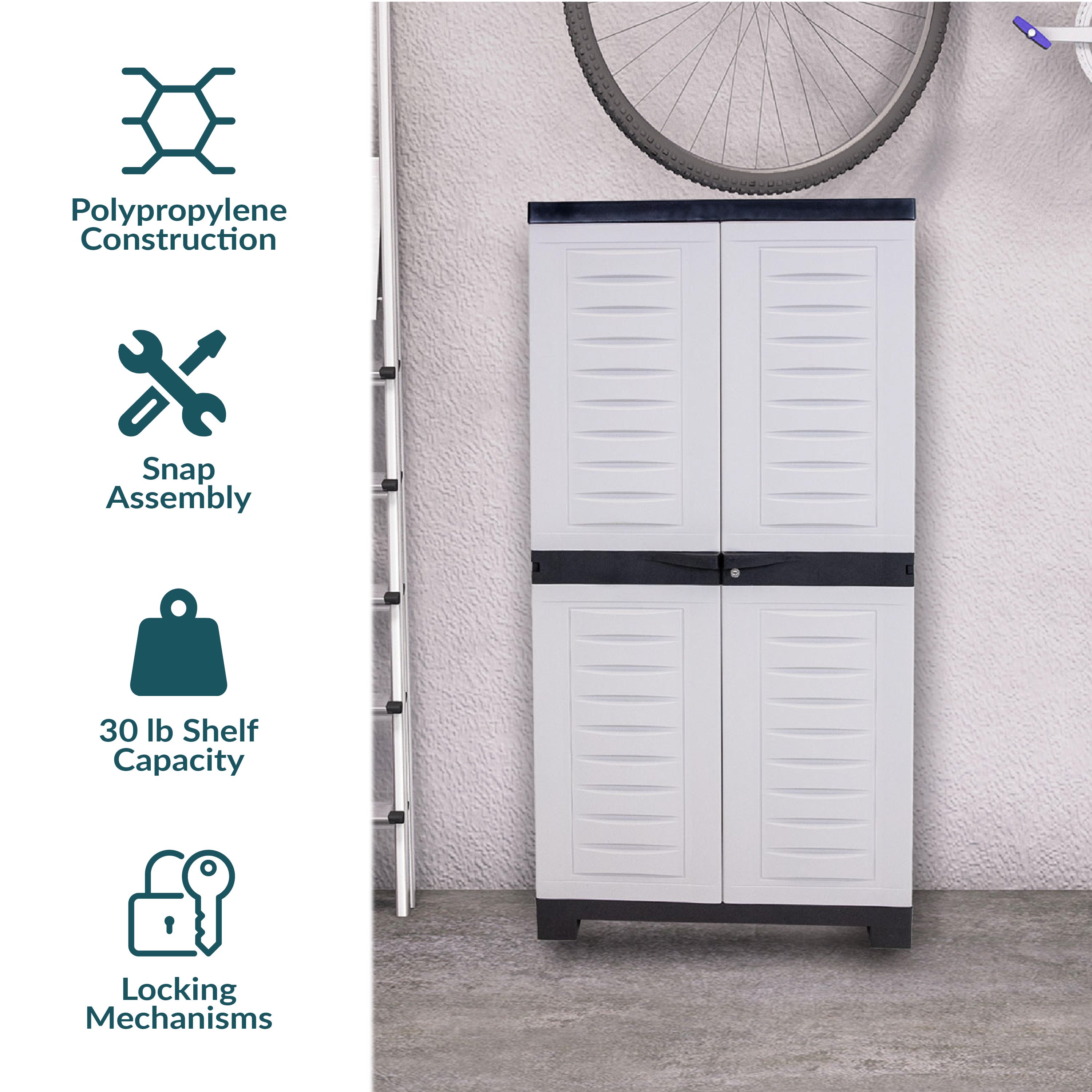 Lockable Plastic Storage Cabinet with 3 Adjustable Shelves - Heavy Duty Outdoor & Indoor Organizer for Garage, Shed, Patio, or Home Organization