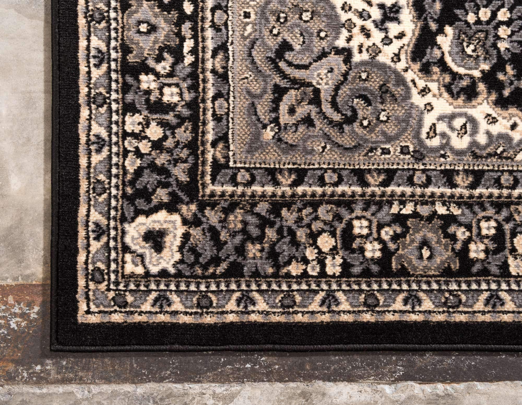Unique Loom Reza Collection Traditional Persian Style Area Rug 7x10 Feet - Black & Beige Handmade Oriental Rug for Living Room, Bedroom & Dining Room Decor