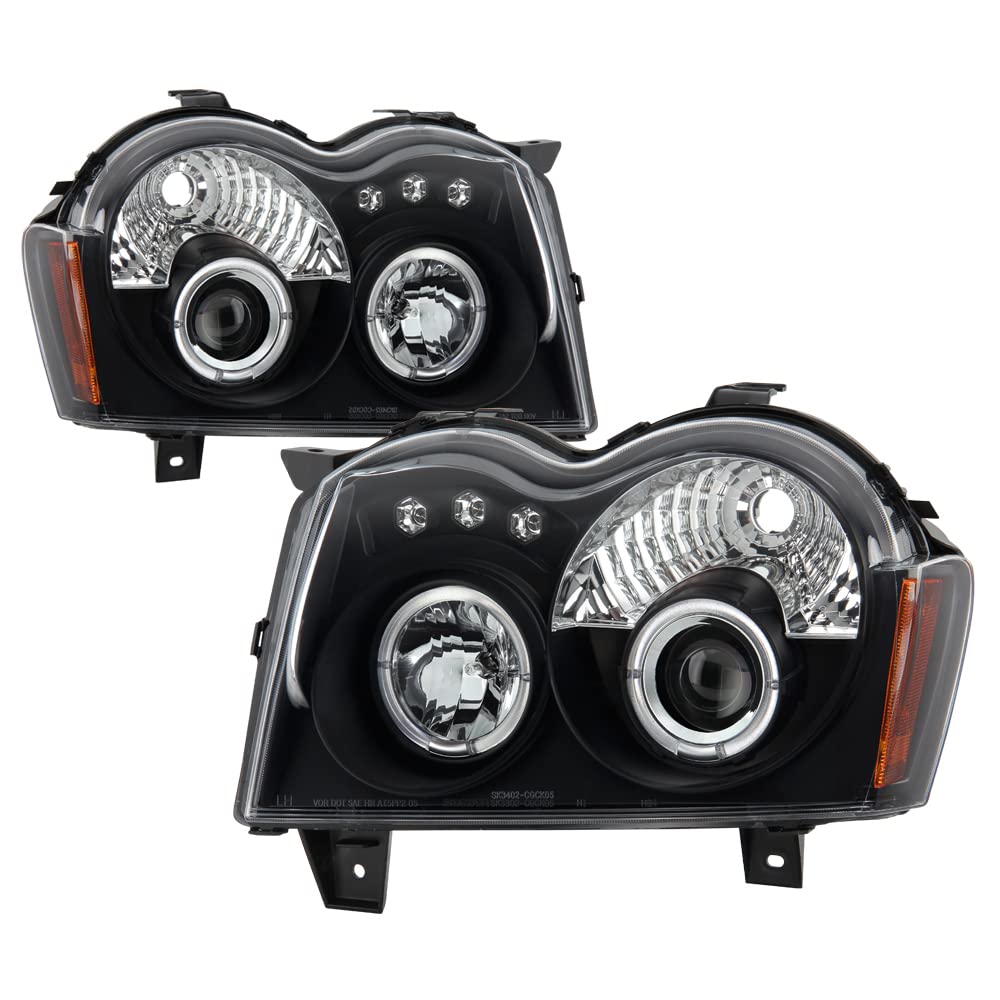 05-07 Jeep Grand Cherokee LED Halo Headlights - Black/Clear Lens for Enhanced Night Driving & Off-Road Style